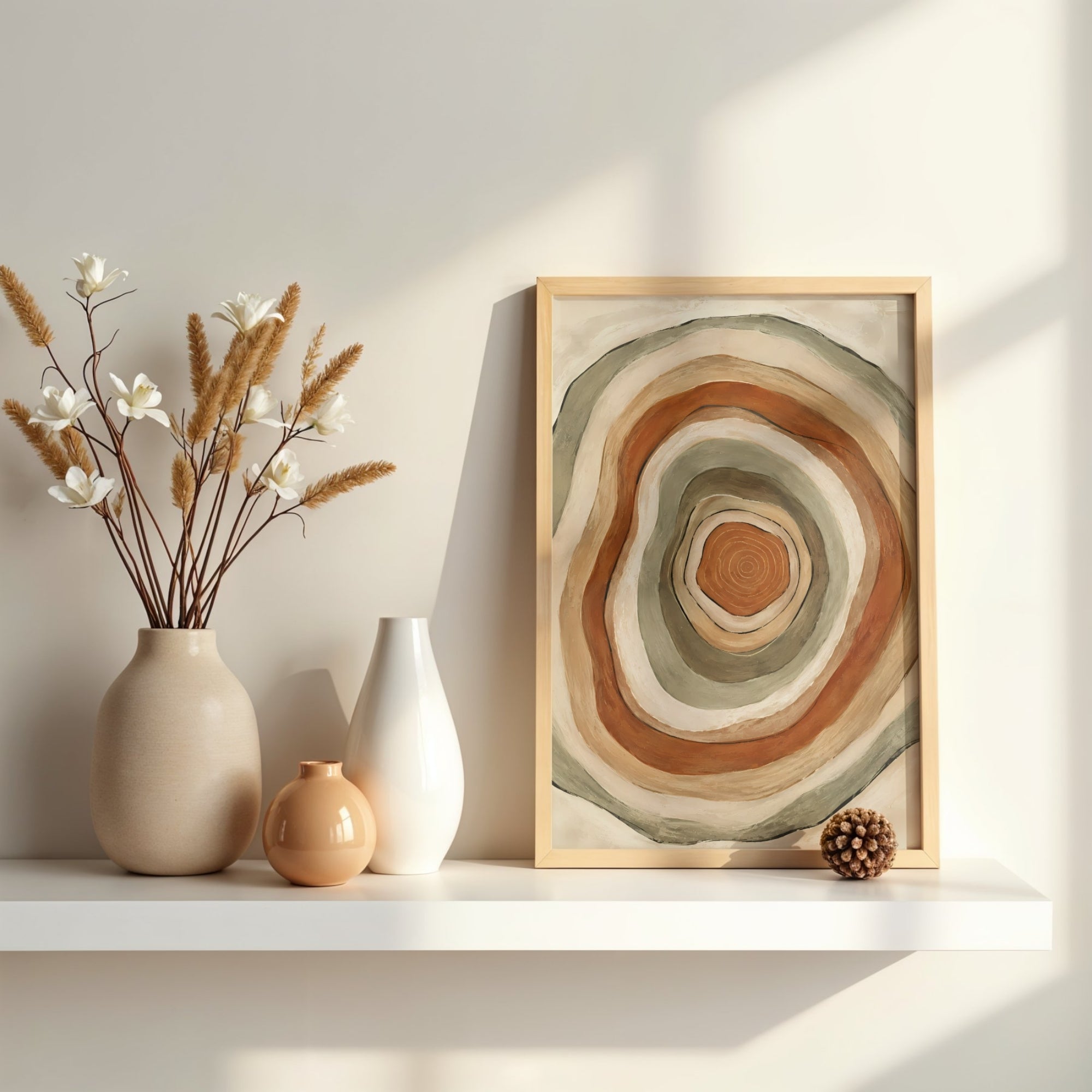 Abstract Organic Rings Wall Art | Neutral Textured Canvas Print