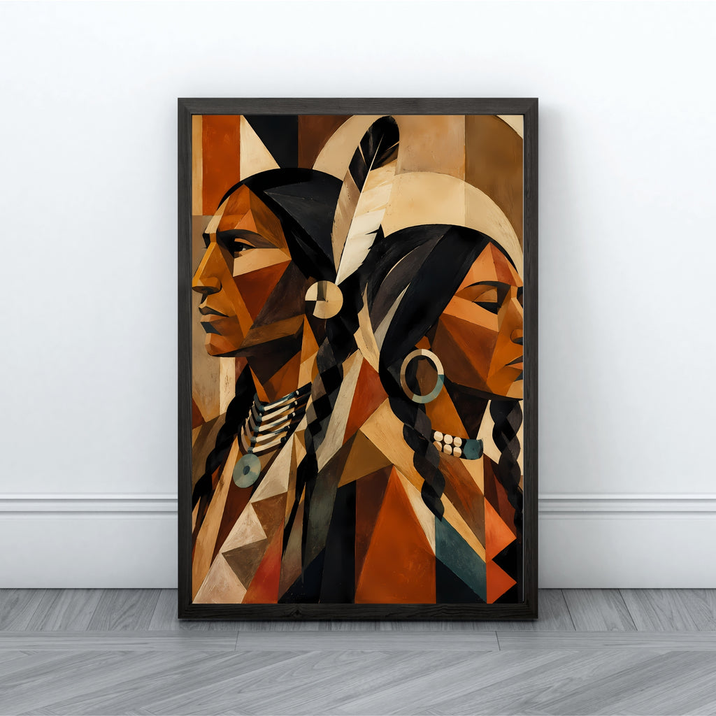 Geometric Portrait Wall Art | Earth Tone Contemporary Canvas Print