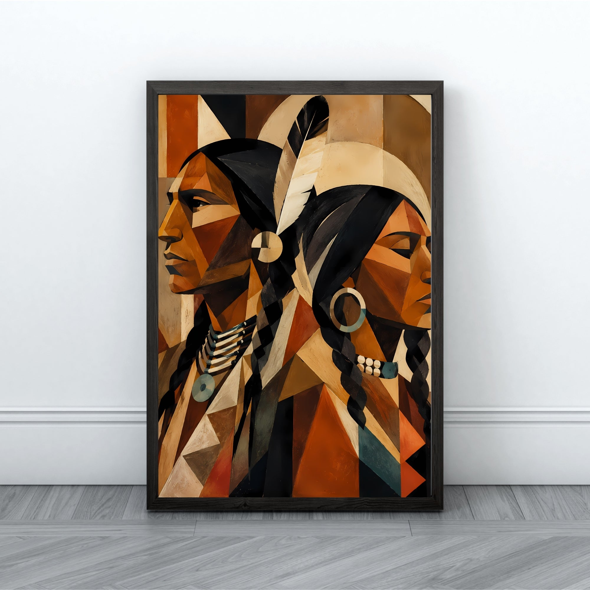 Geometric Portrait Wall Art | Earth Tone Contemporary Canvas Print