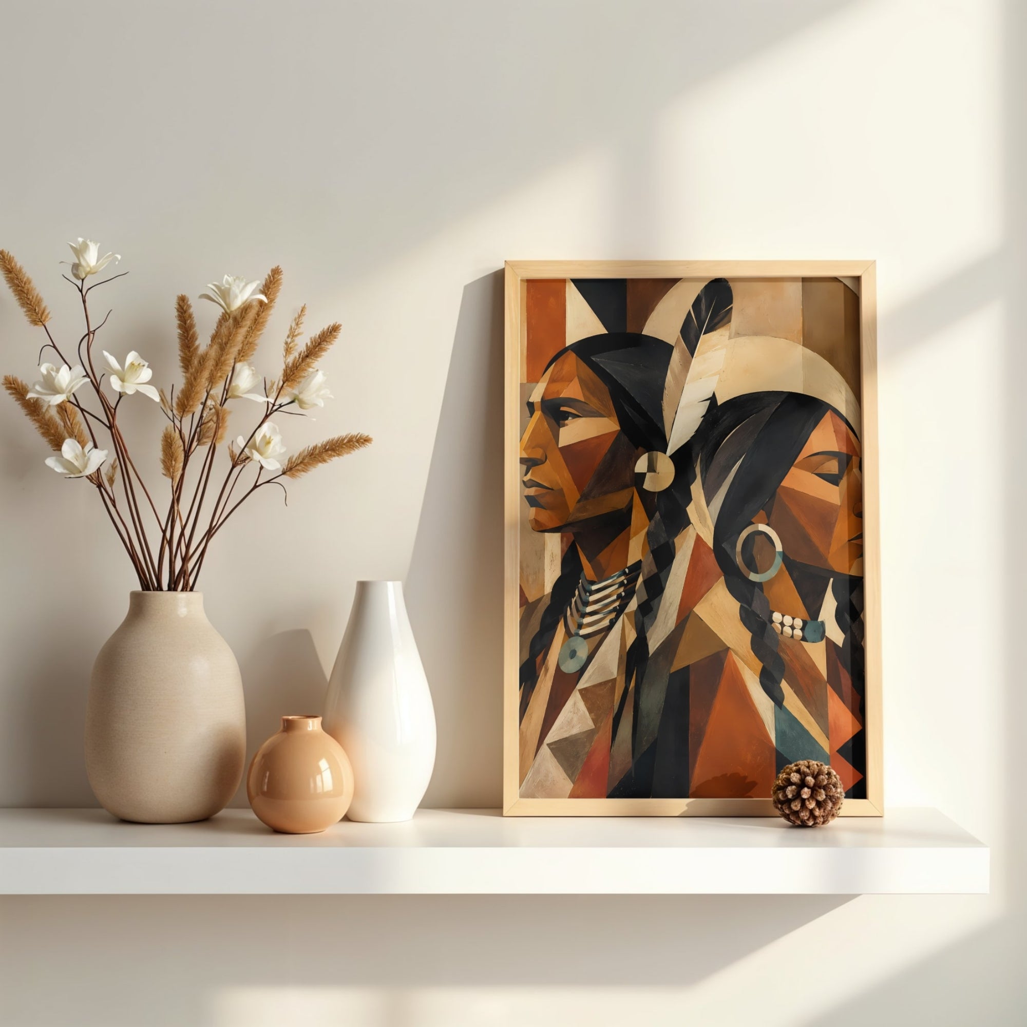 Geometric Portrait Wall Art | Earth Tone Contemporary Canvas Print