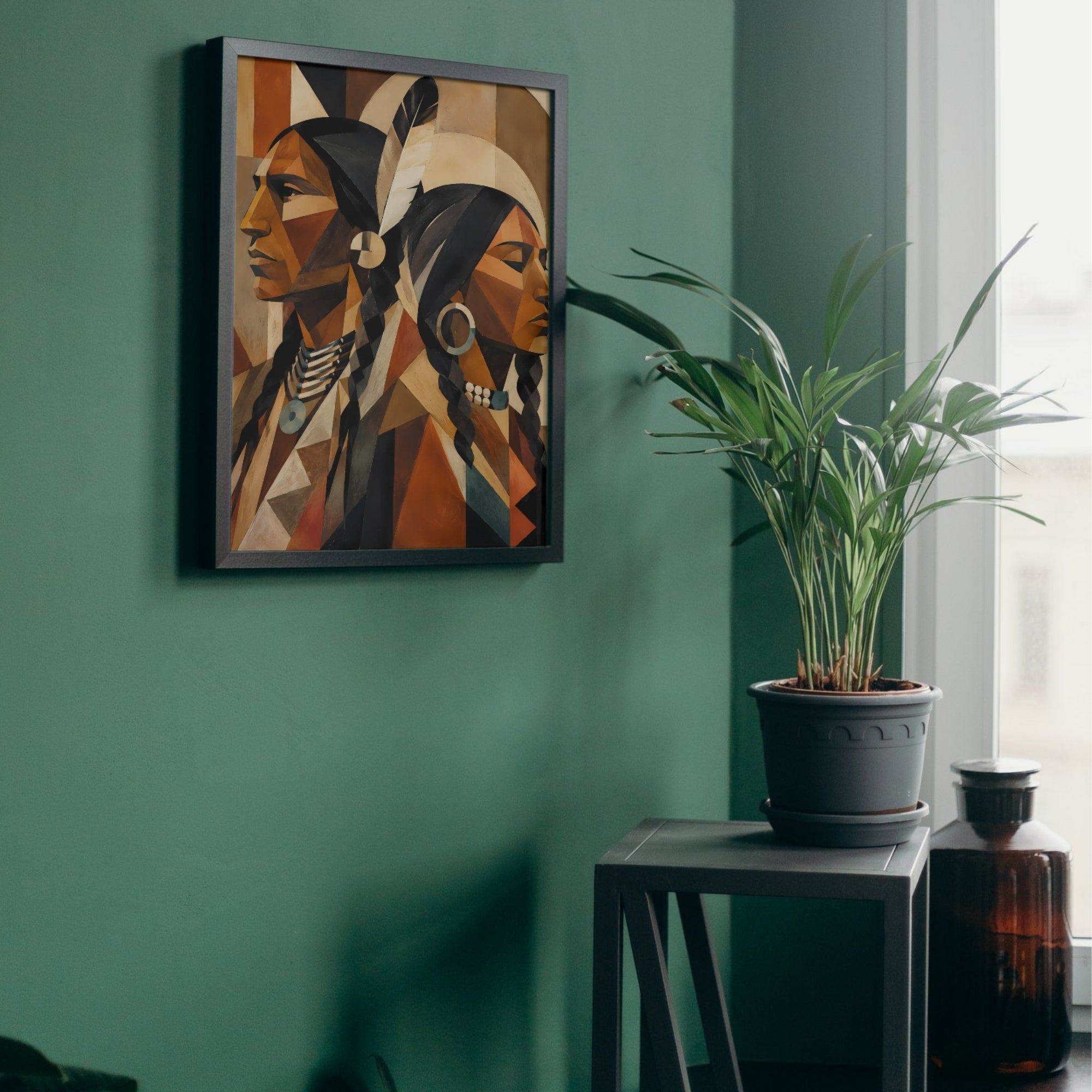 Geometric Portrait Wall Art | Earth Tone Contemporary Canvas Print