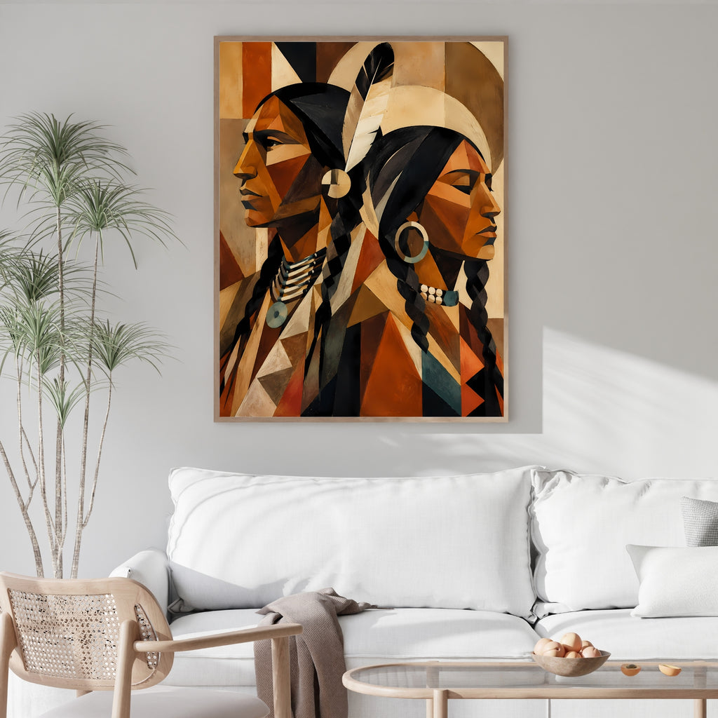 Geometric Portrait Wall Art | Earth Tone Contemporary Canvas Print