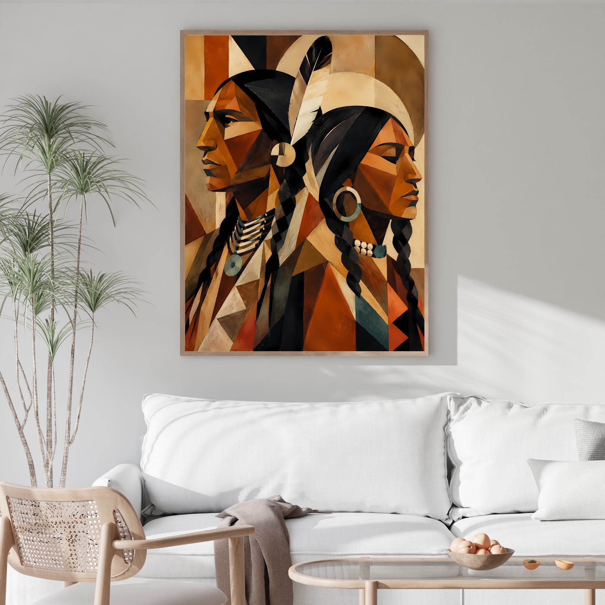 Geometric Portrait Wall Art | Earth Tone Contemporary Canvas Print