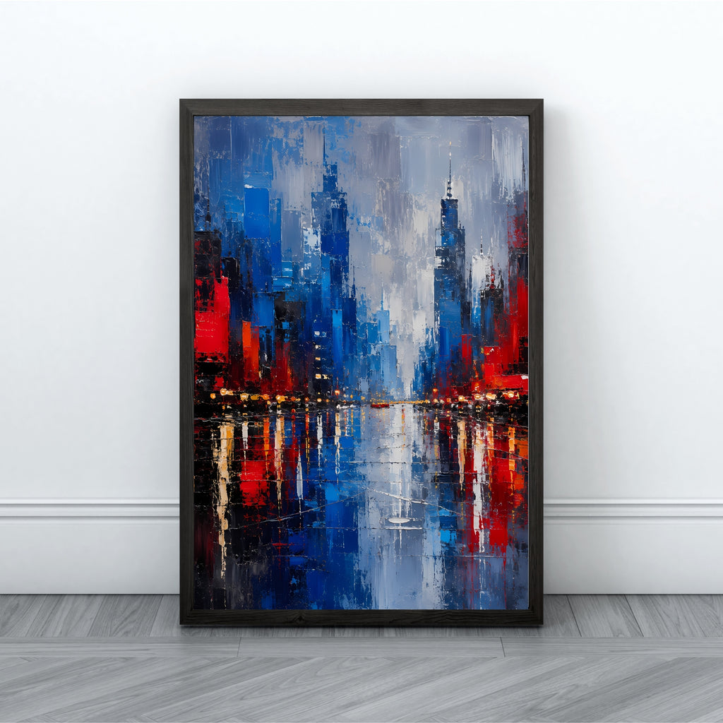 Rainy Cityscape Wall Art | Abstract Urban Canvas Print