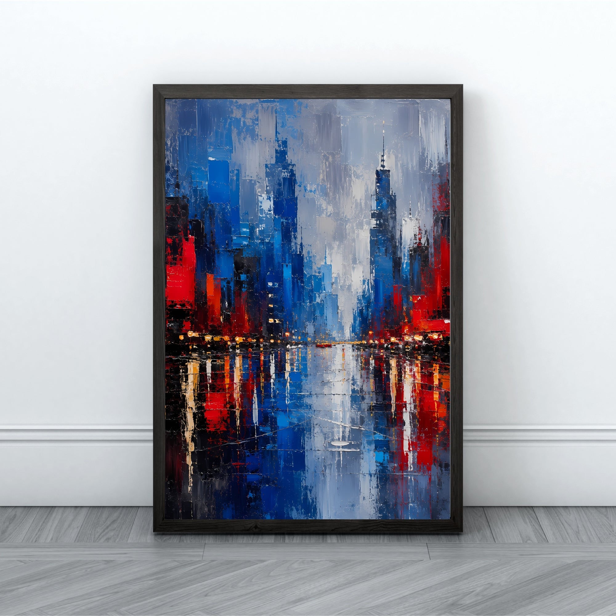 Rainy Cityscape Wall Art | Abstract Urban Canvas Print