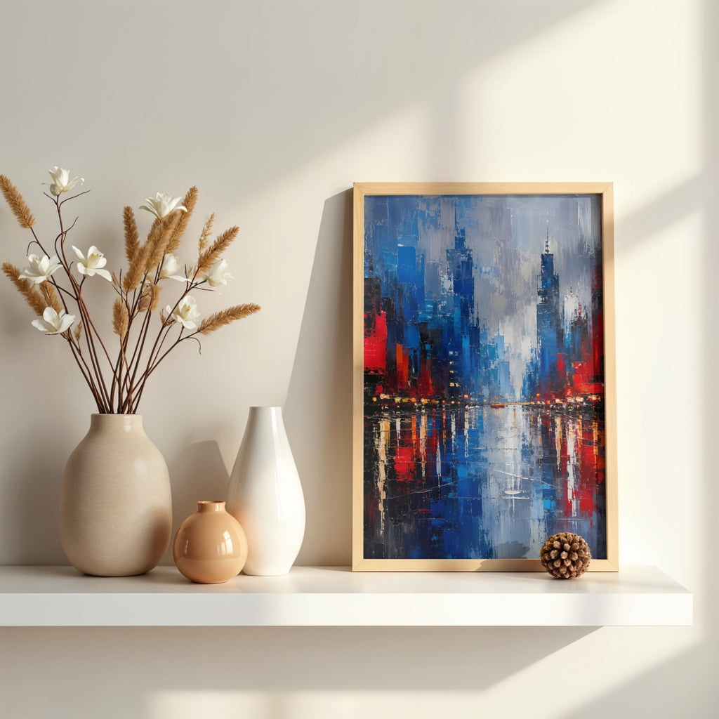 Rainy Cityscape Wall Art | Abstract Urban Canvas Print