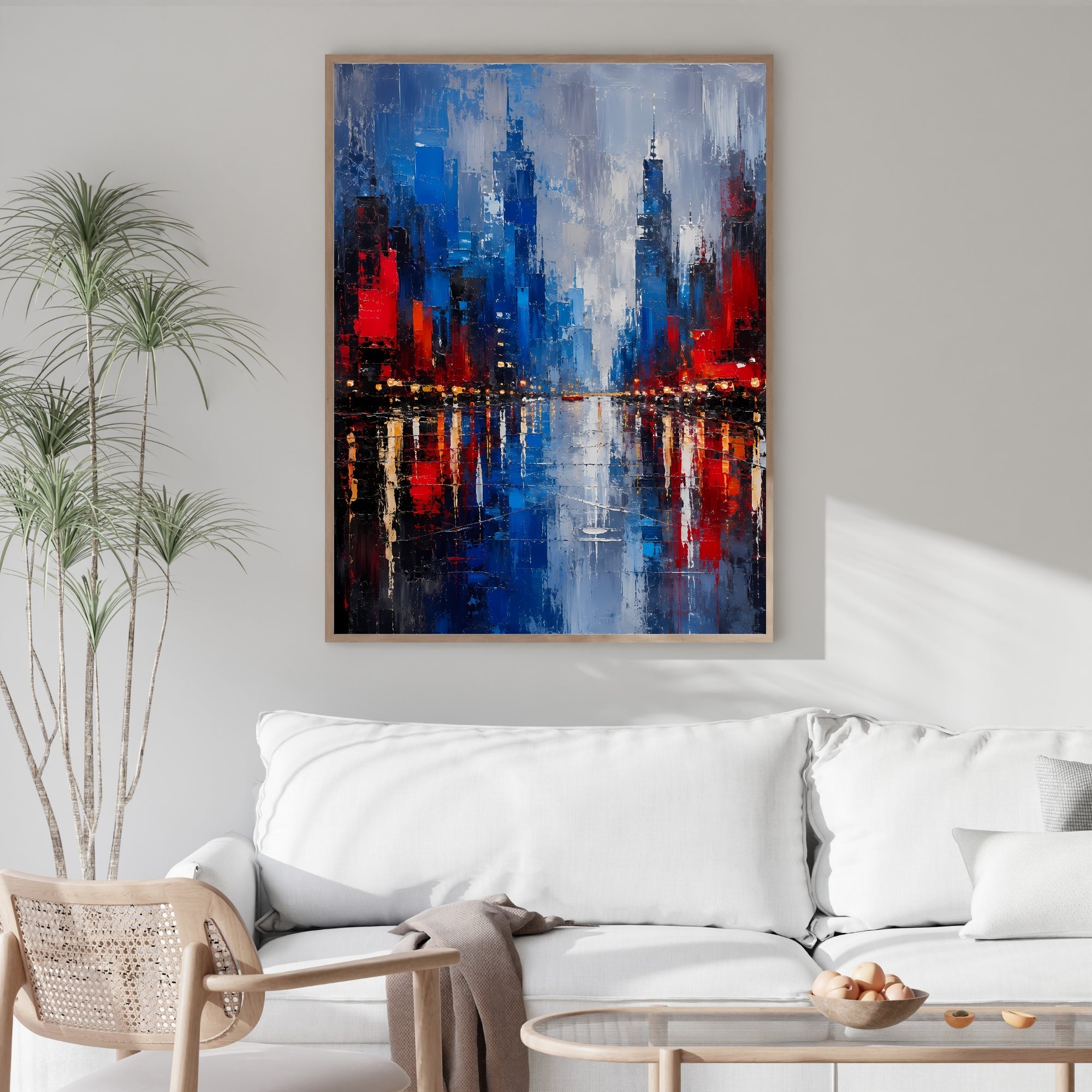 Rainy Cityscape Wall Art | Abstract Urban Canvas Print