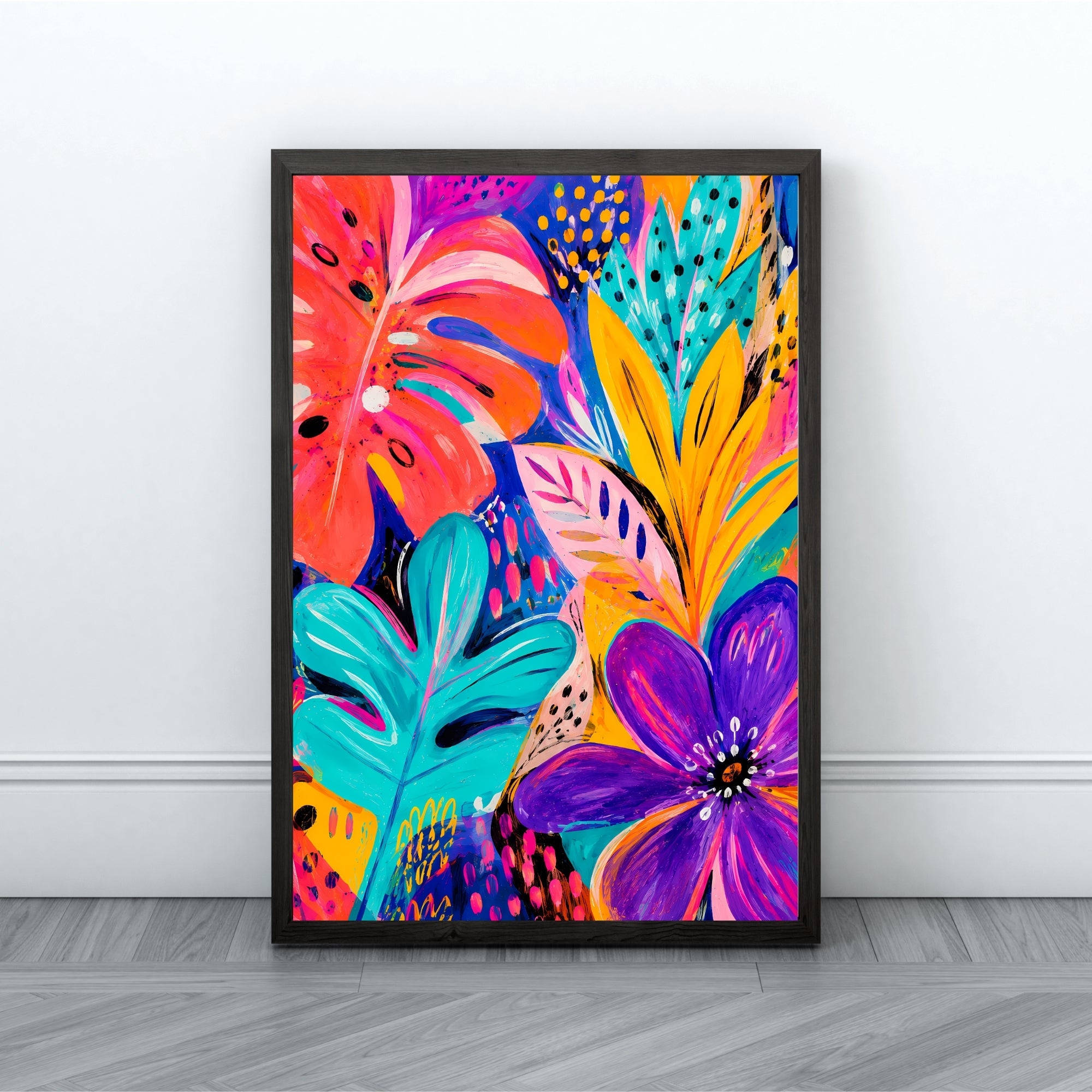 Tropical Abstract Floral Wall Art | Colorful Modern Canvas Print