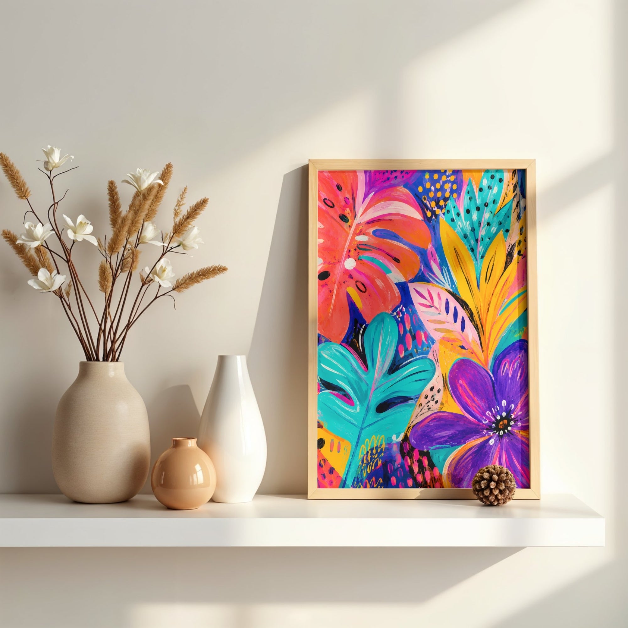 Tropical Abstract Floral Wall Art | Colorful Modern Canvas Print