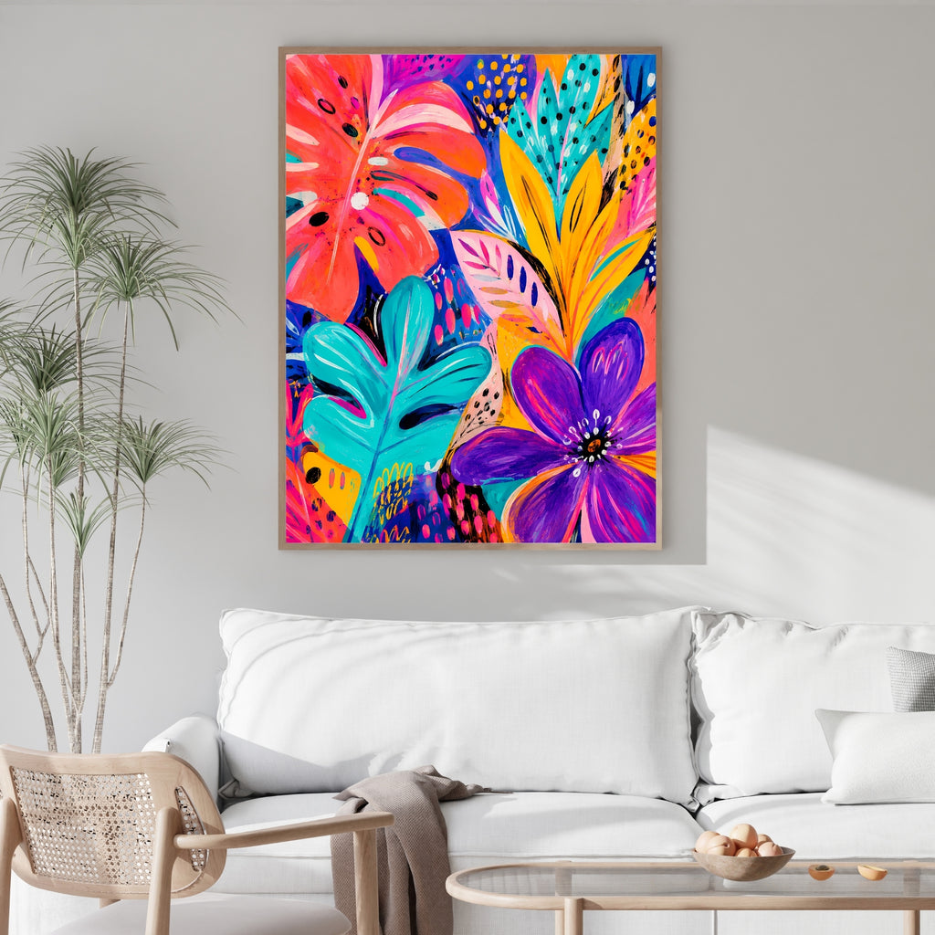 Tropical Abstract Floral Wall Art | Colorful Modern Canvas Print