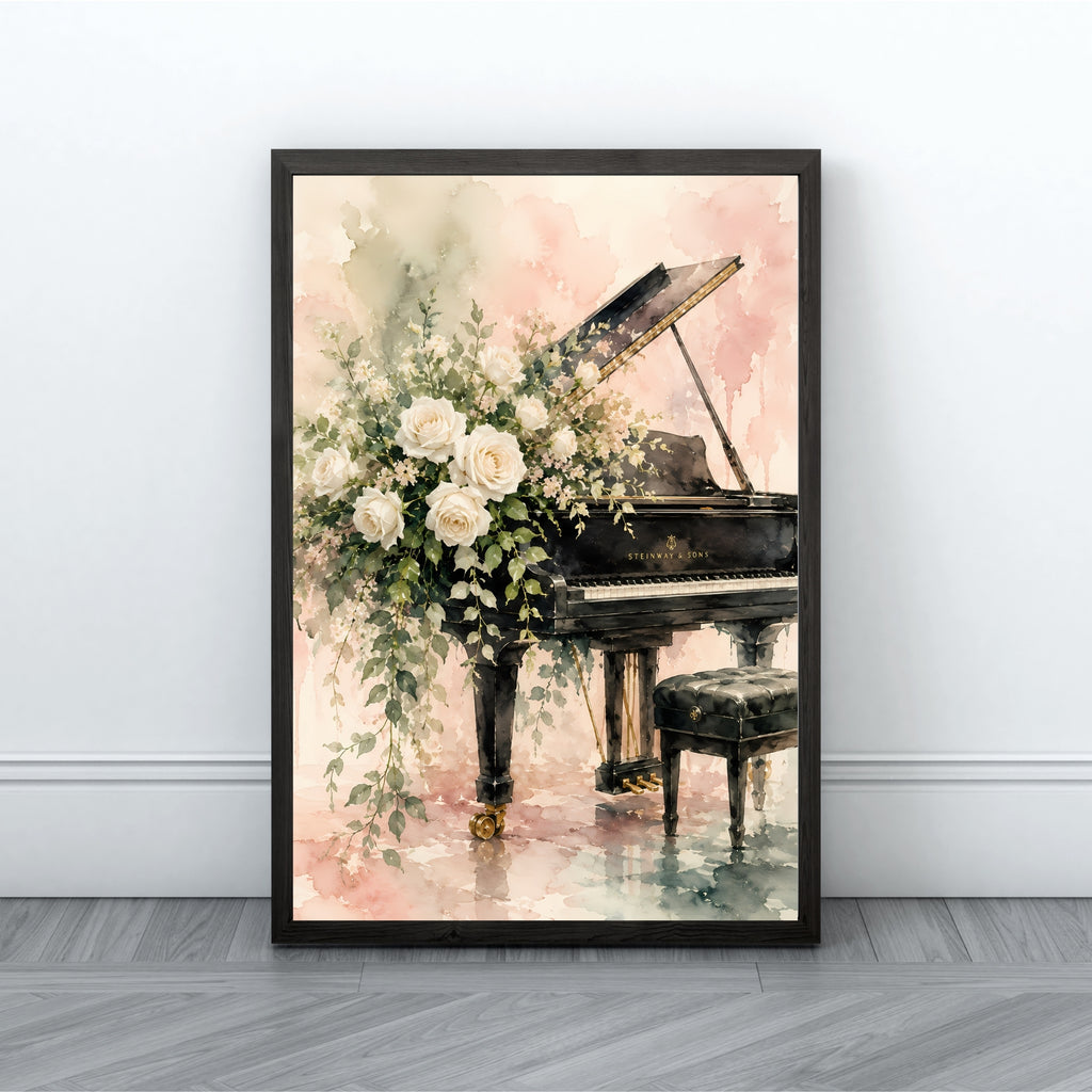 Piano Wall Art | Elegant Floral Music Canvas Print