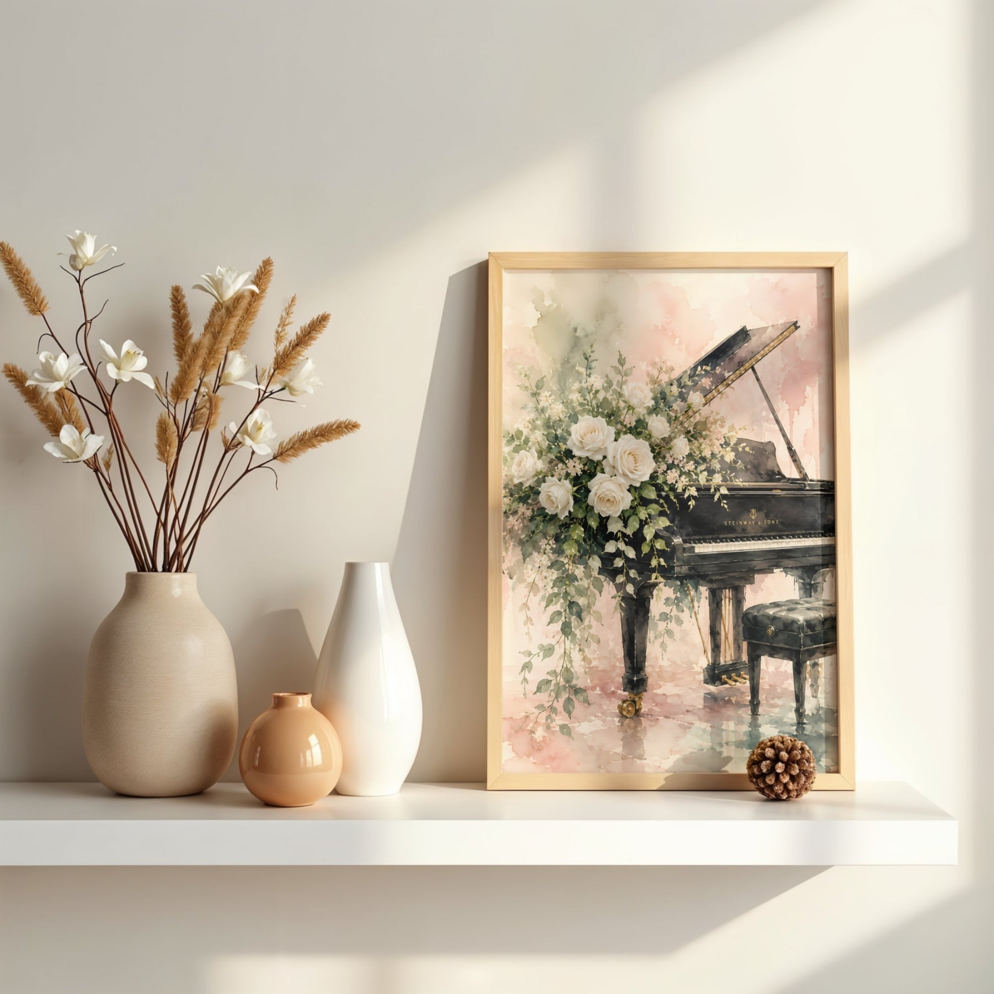 Piano Wall Art | Elegant Floral Music Canvas Print