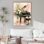 Piano Wall Art | Elegant Floral Music Canvas Print