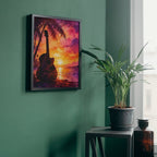 Guitar Wall Art | Tropical Sunset Music Canvas Print