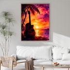 Guitar Wall Art | Tropical Sunset Music Canvas Print