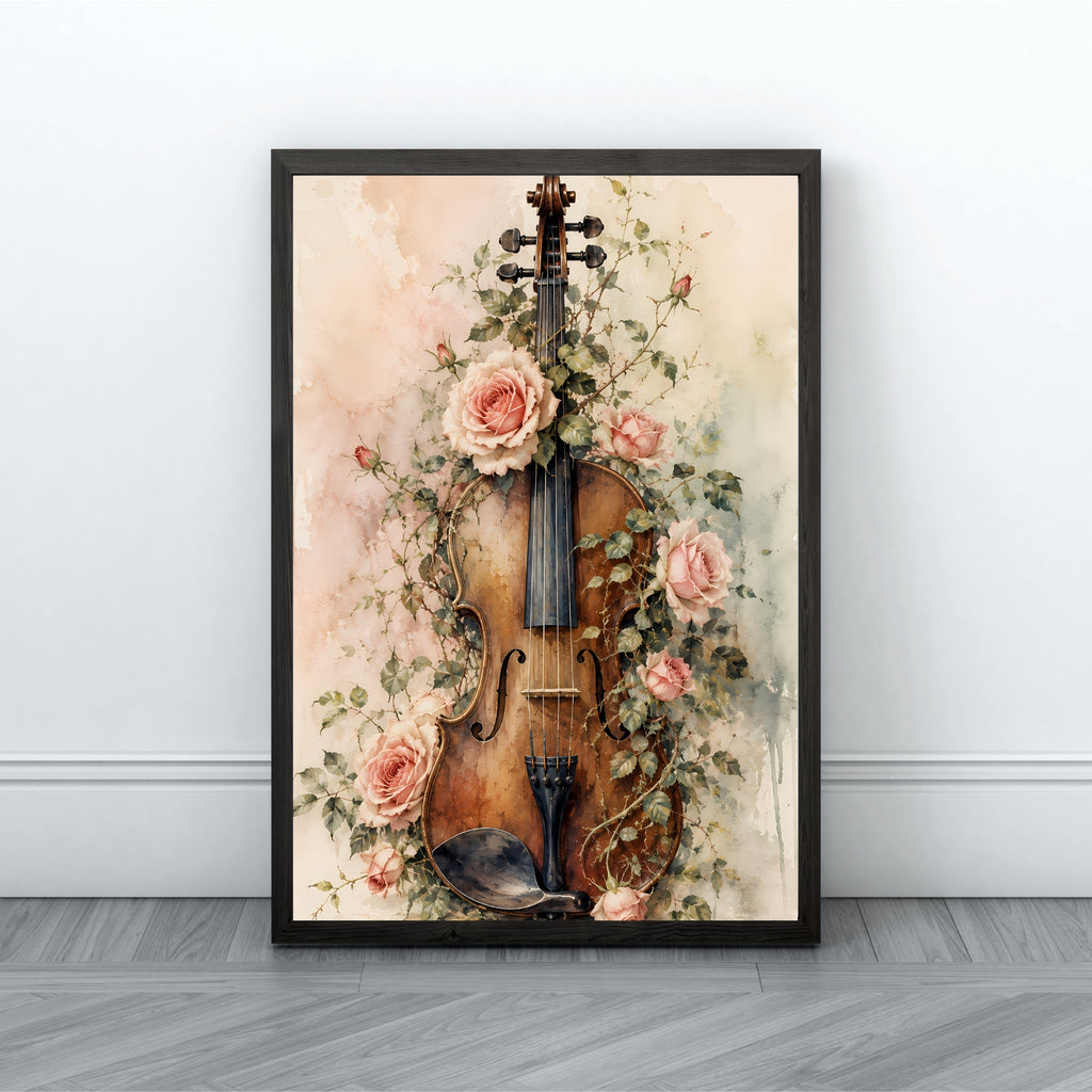 Violin Wall Art | Elegant Floral Music Canvas Print