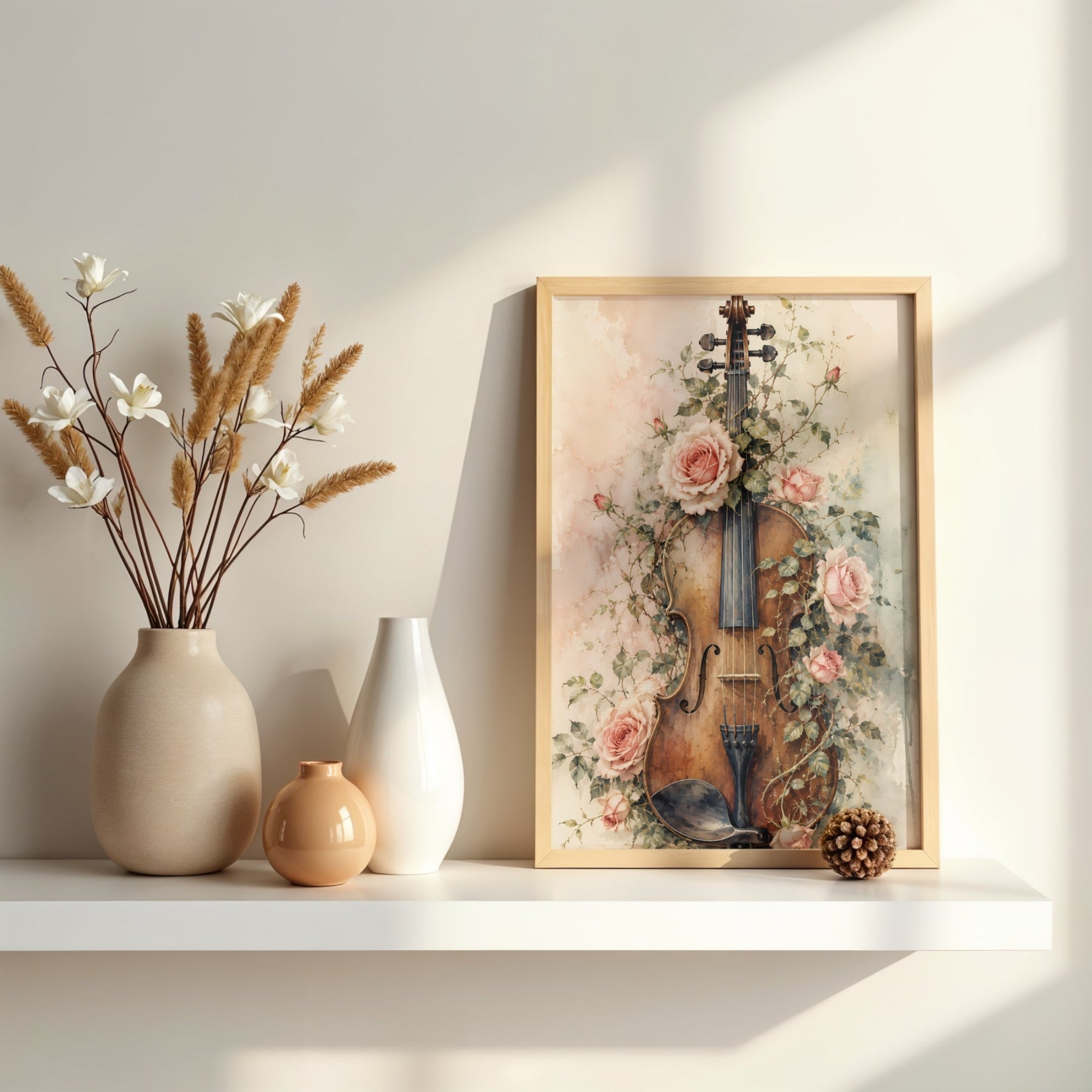 Violin Wall Art | Elegant Floral Music Canvas Print