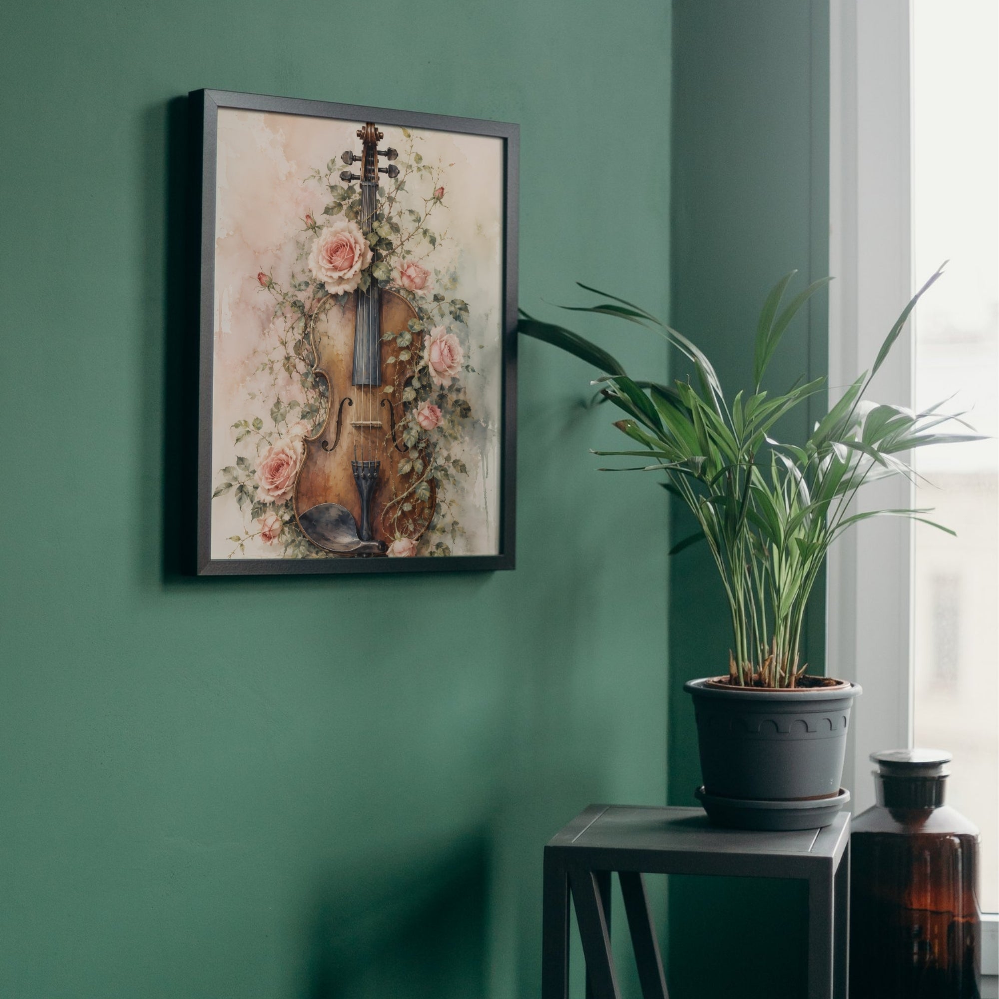 Violin Wall Art | Elegant Floral Music Canvas Print