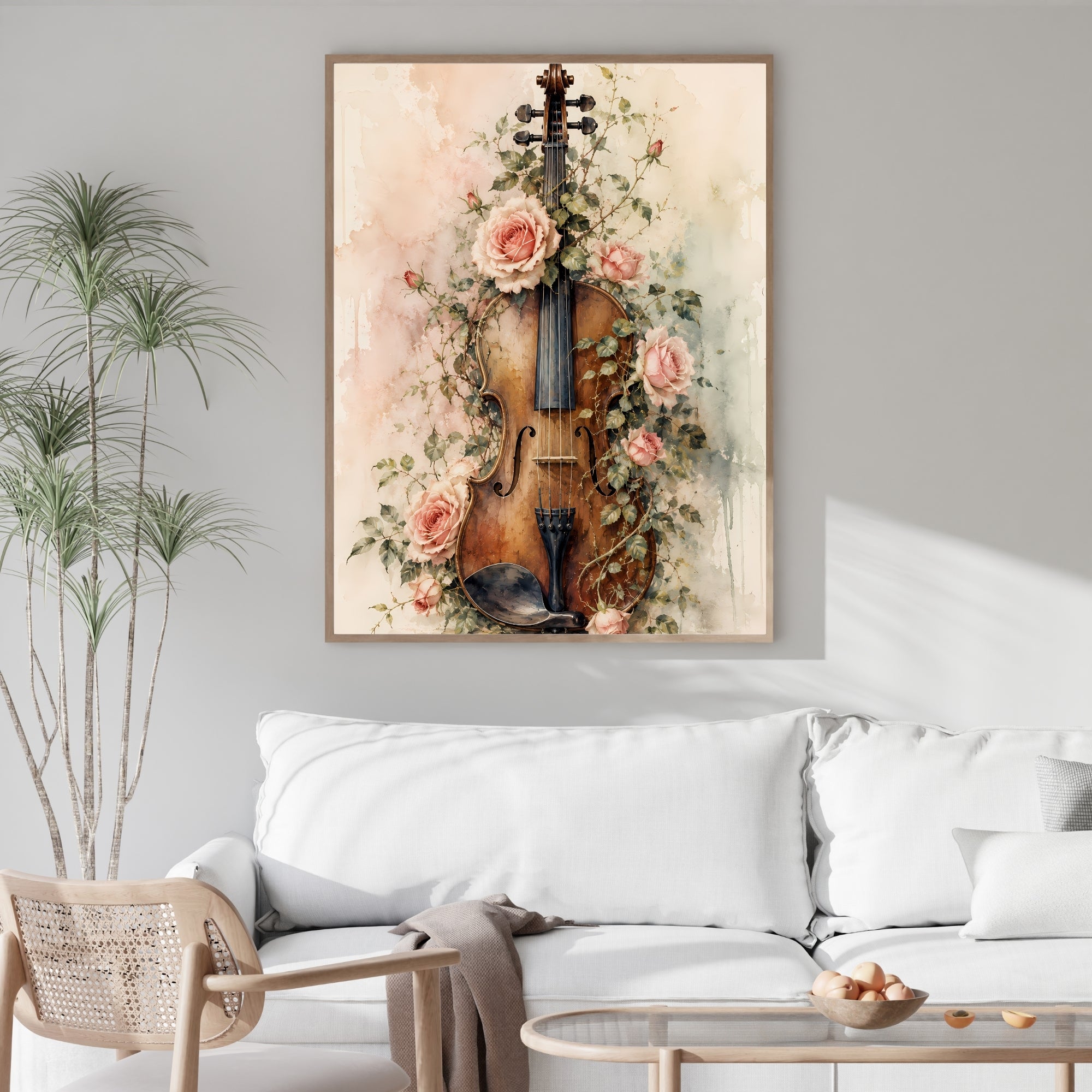 Violin Wall Art | Elegant Floral Music Canvas Print