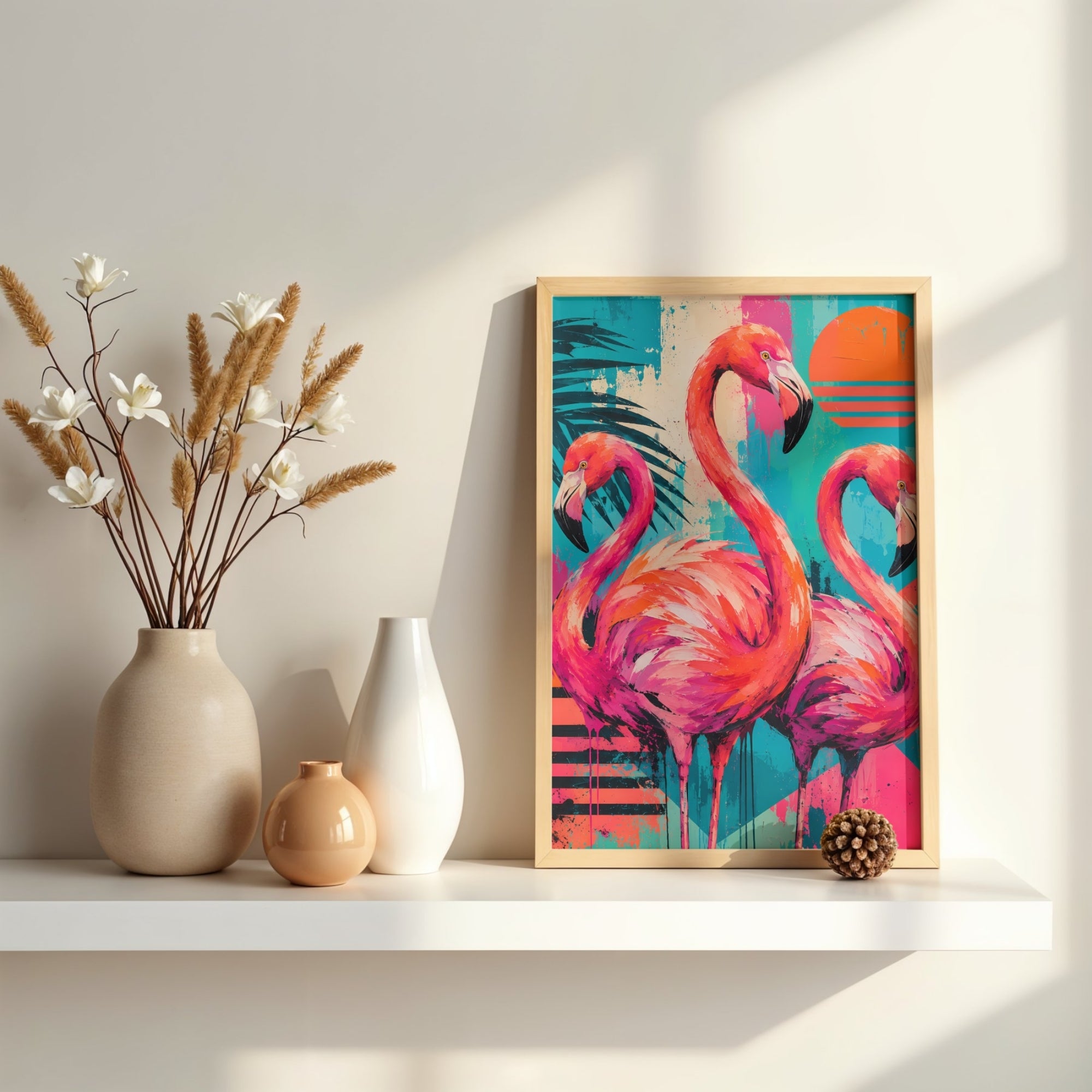 Flamingo Wall Art | Colorful Tropical Pop Art Canvas Print