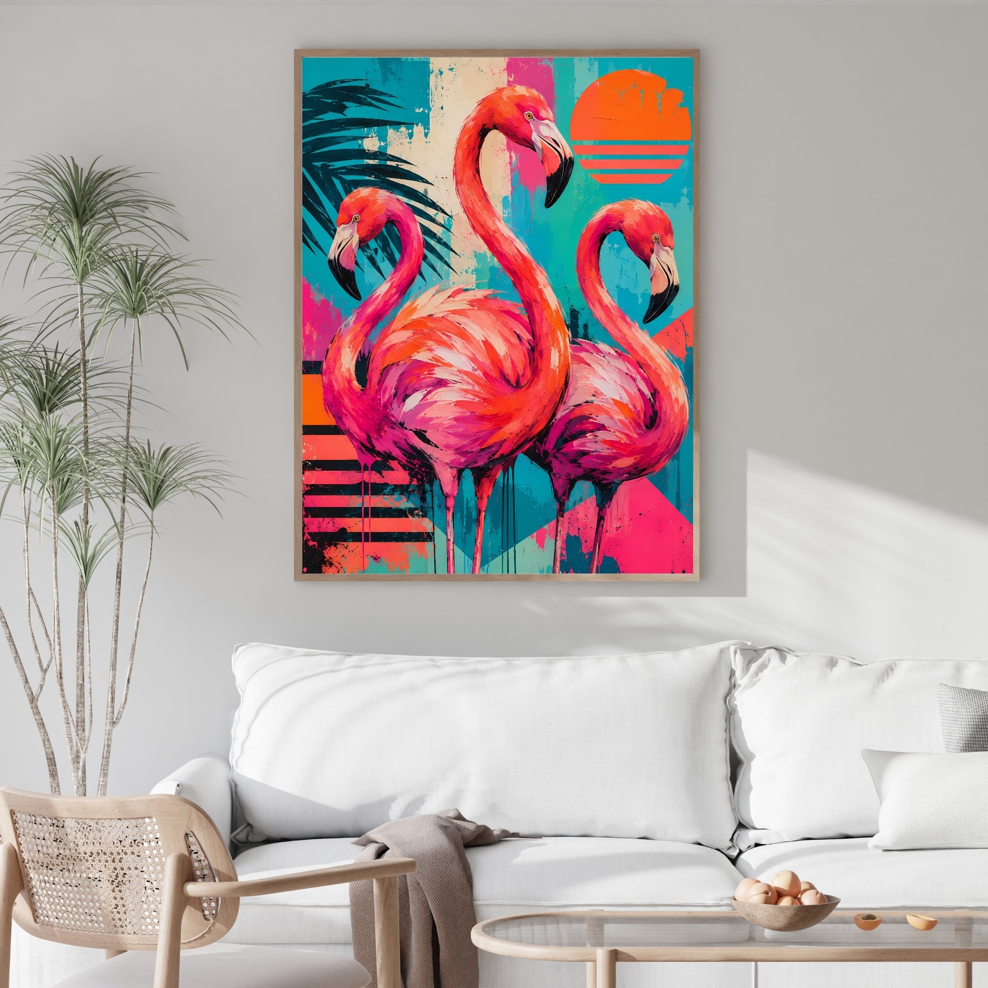 Flamingo Wall Art | Colorful Tropical Pop Art Canvas Print