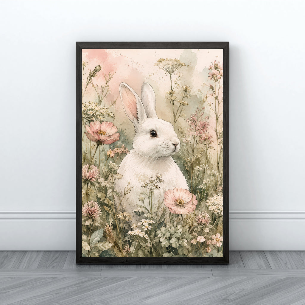 Rabbit Wall Art | Wildflower Meadow Nature Canvas Print