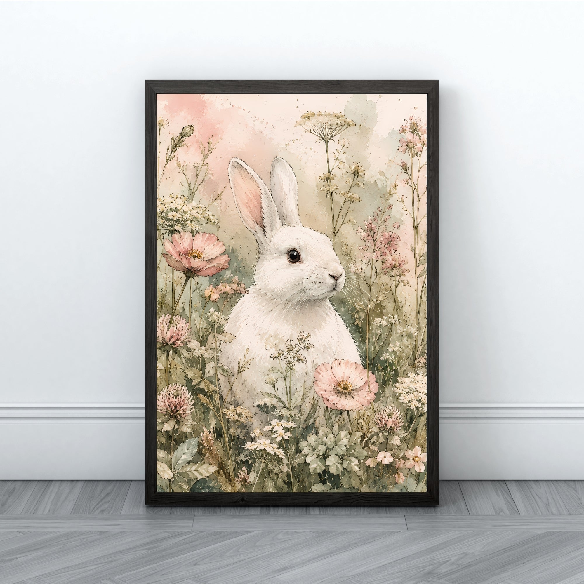 Rabbit Wall Art | Wildflower Meadow Nature Canvas Print