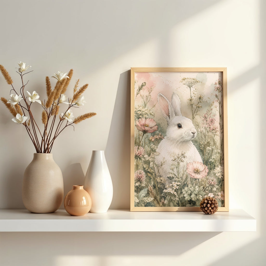 Rabbit Wall Art | Wildflower Meadow Nature Canvas Print