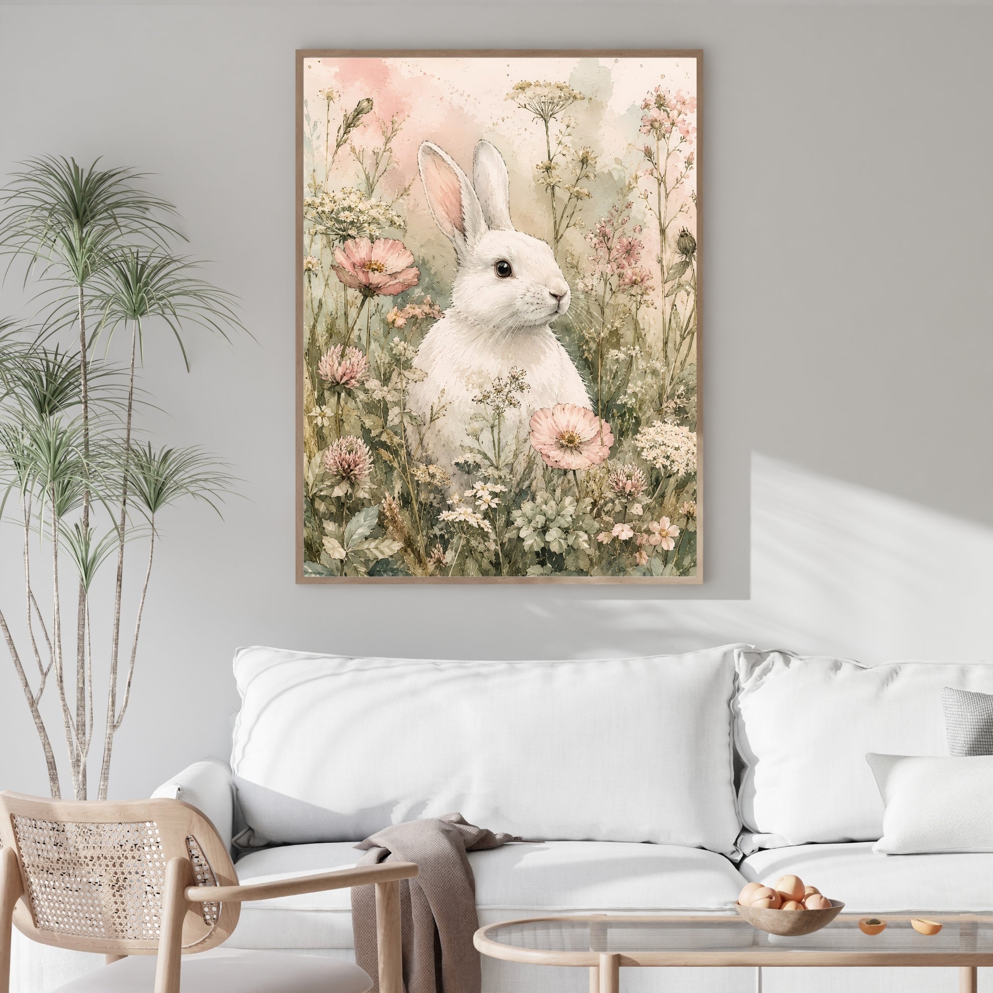 Rabbit Wall Art | Wildflower Meadow Nature Canvas Print