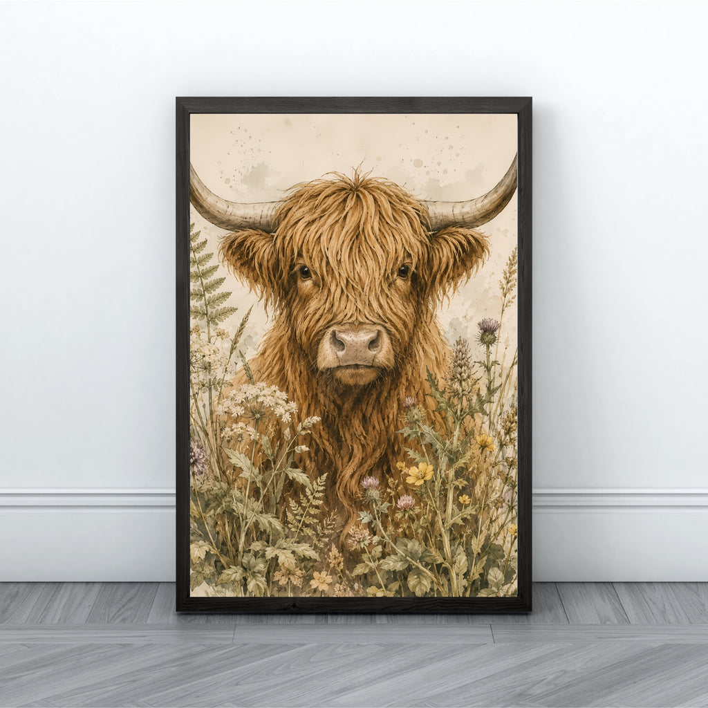 Highland Cow Wall Art | Rustic Farmhouse Canvas Print