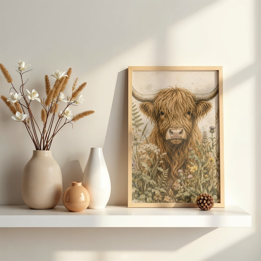 Highland Cow Wall Art | Rustic Farmhouse Canvas Print