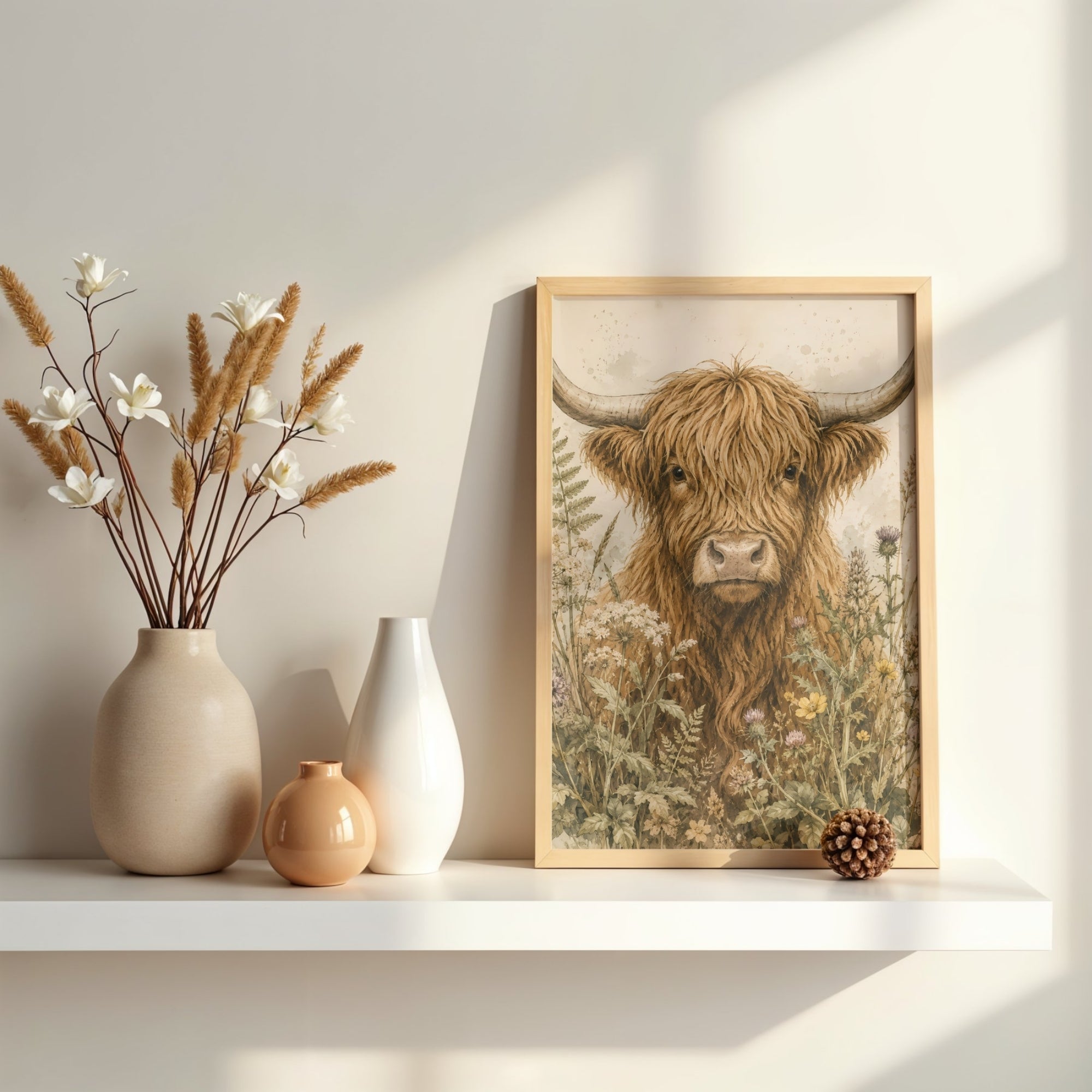 Highland Cow Wall Art | Rustic Farmhouse Canvas Print