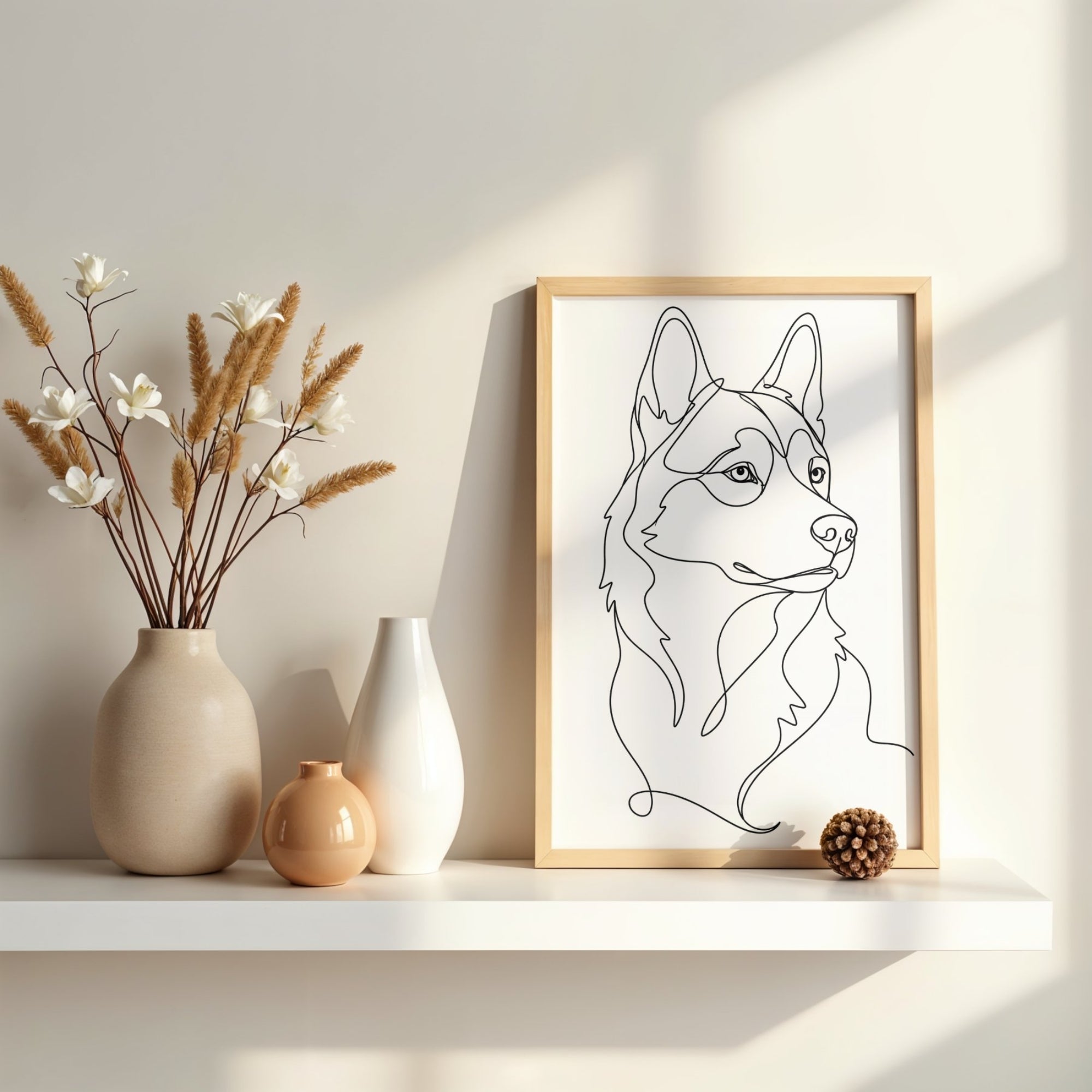Husky Wall Art | Minimalist Line Art Dog Print