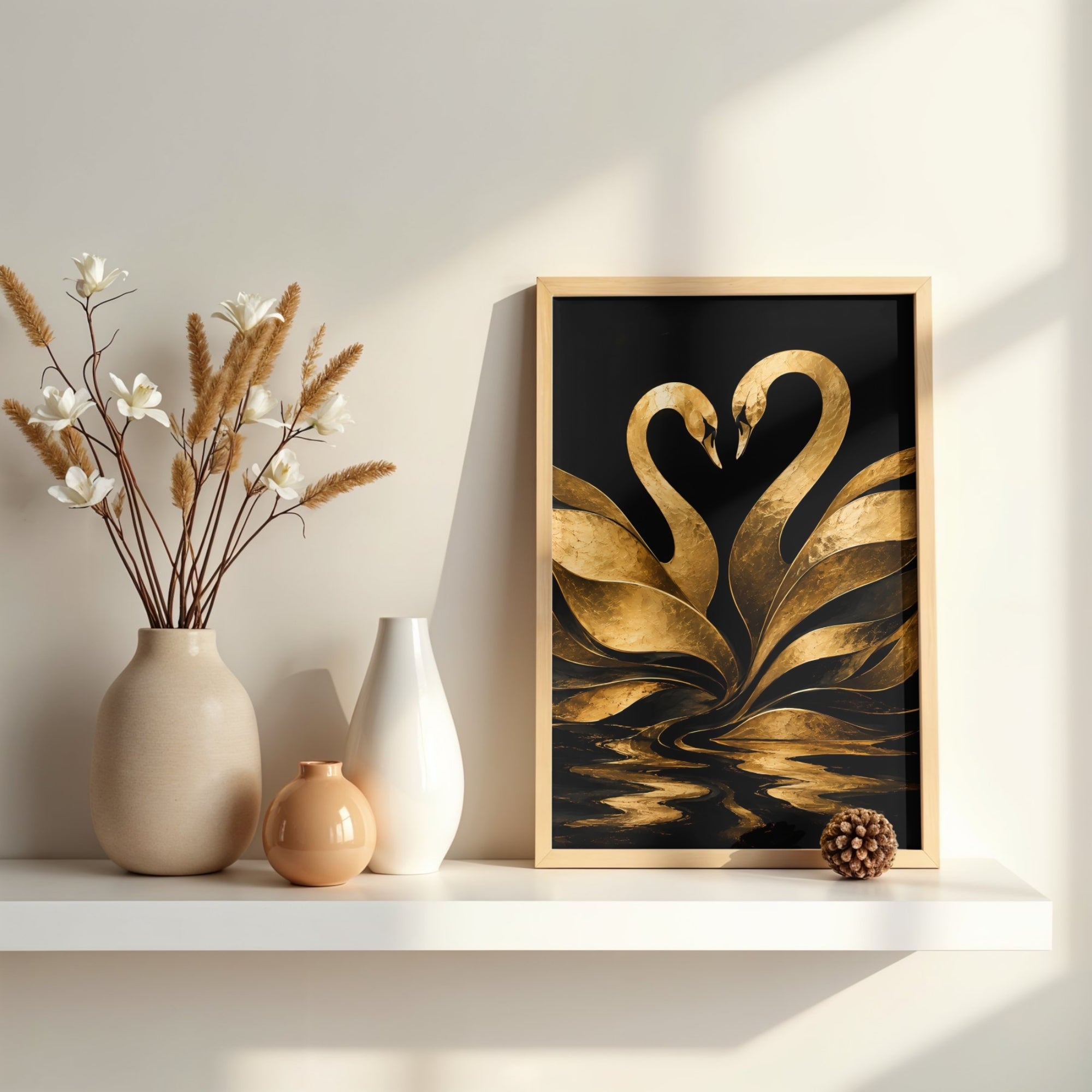 Swan Wall Art | Romantic Gold Bird Canvas Print