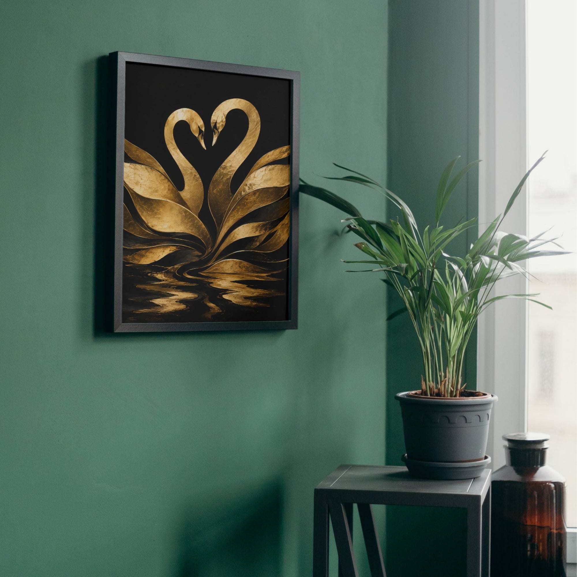 Swan Wall Art | Romantic Gold Bird Canvas Print