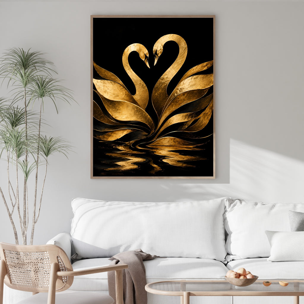 Swan Wall Art | Romantic Gold Bird Canvas Print