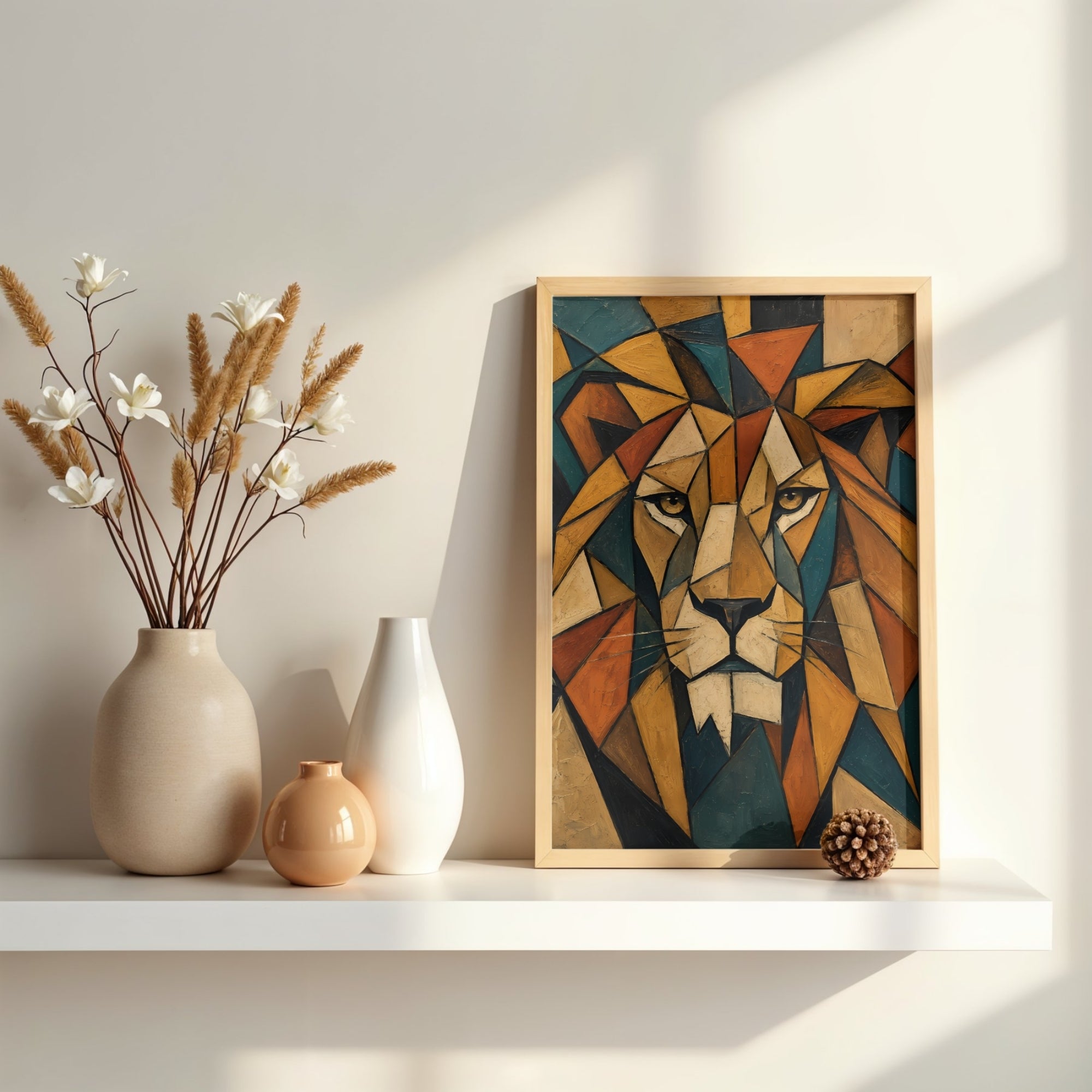 Lion Wall Art | Geometric Cubist Canvas Print
