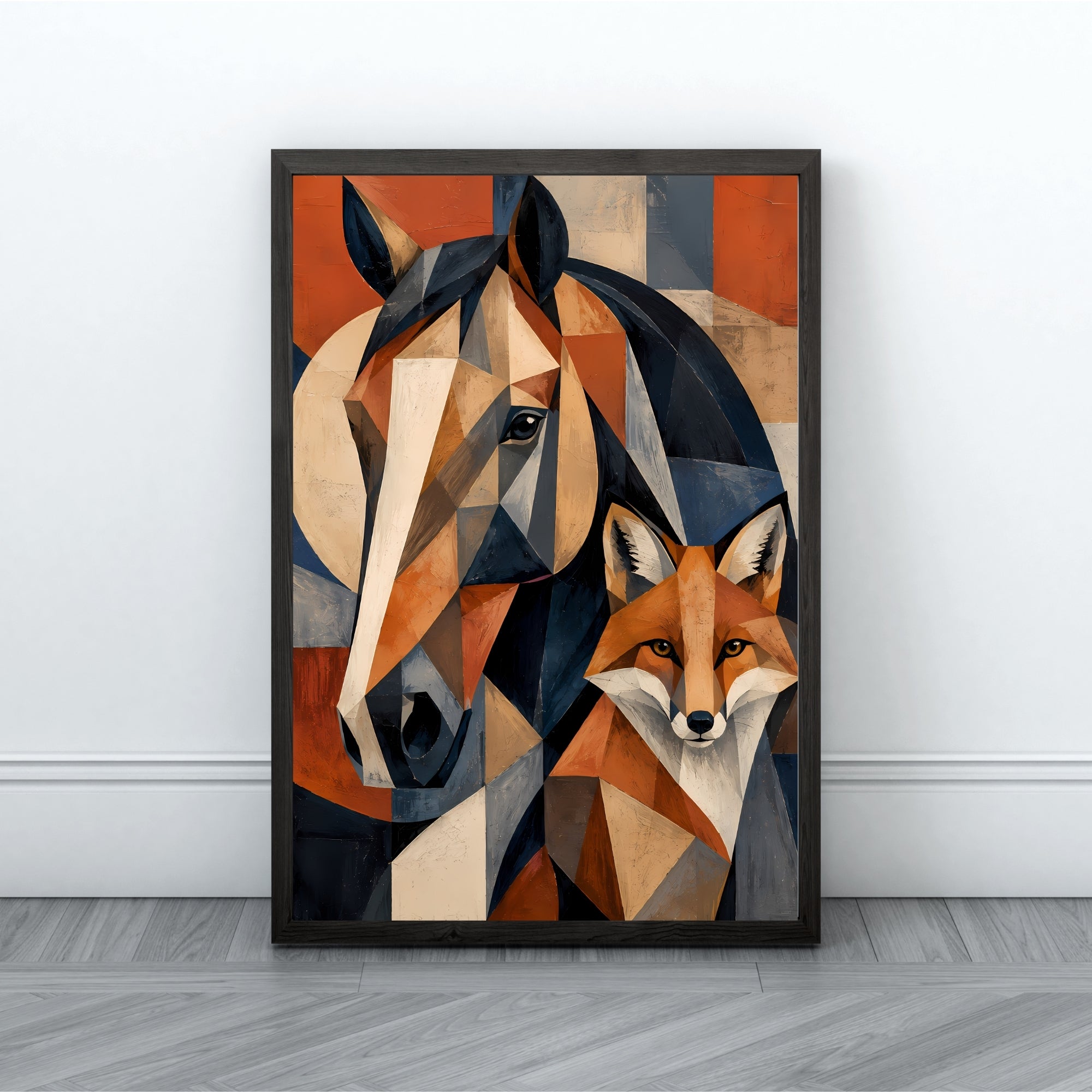 Horse & Fox Wall Art | Modern Geometric Animal Canvas Print