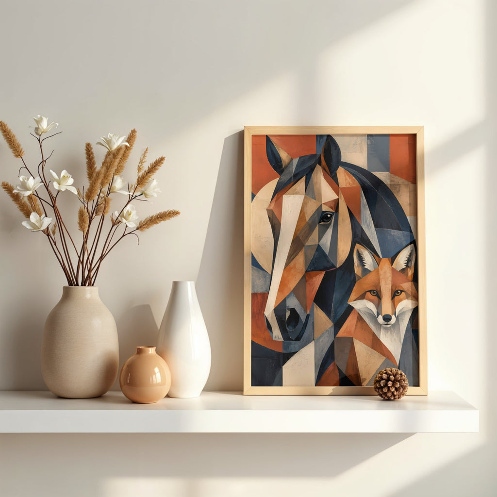 Horse & Fox Wall Art | Modern Geometric Animal Canvas Print