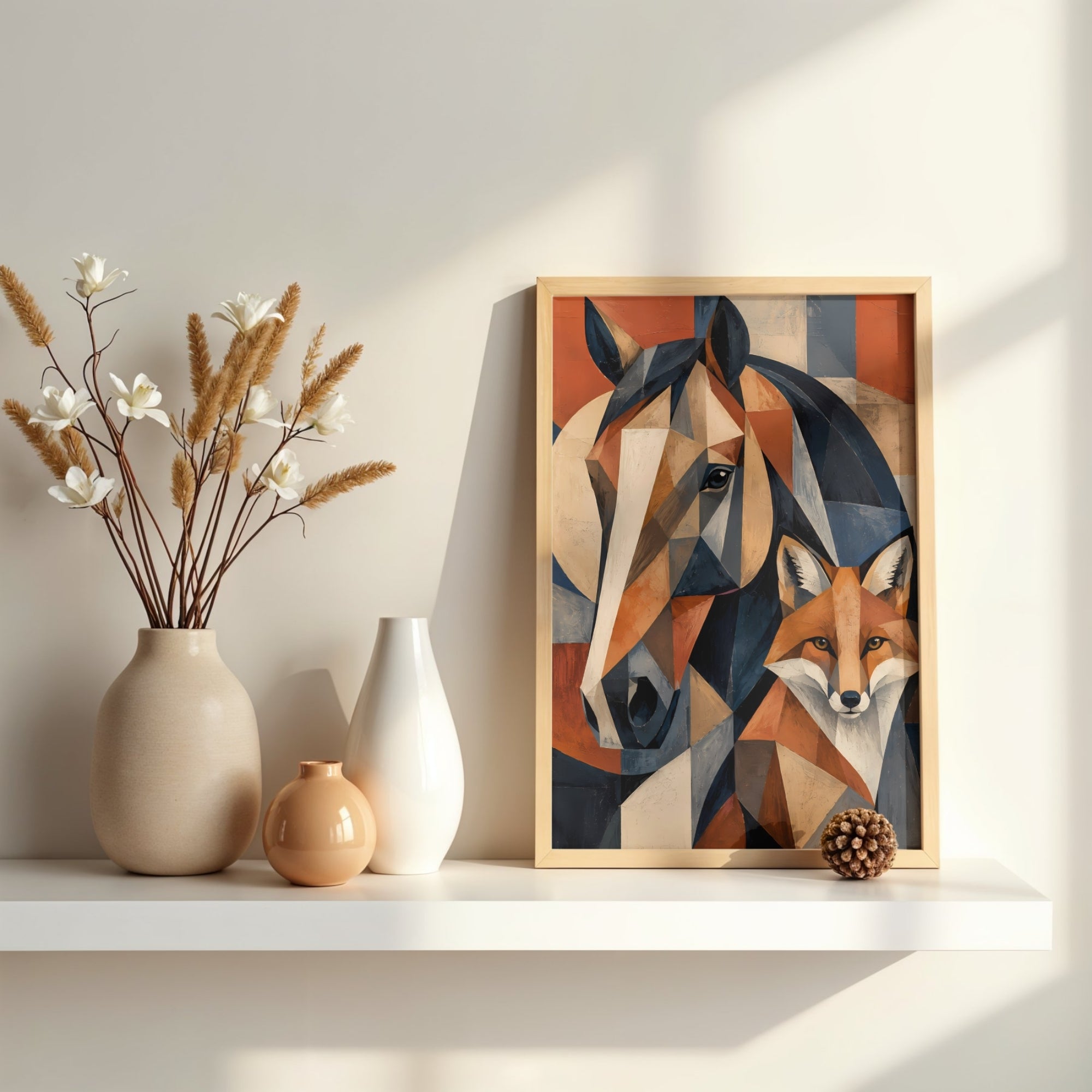 Horse & Fox Wall Art | Modern Geometric Animal Canvas Print