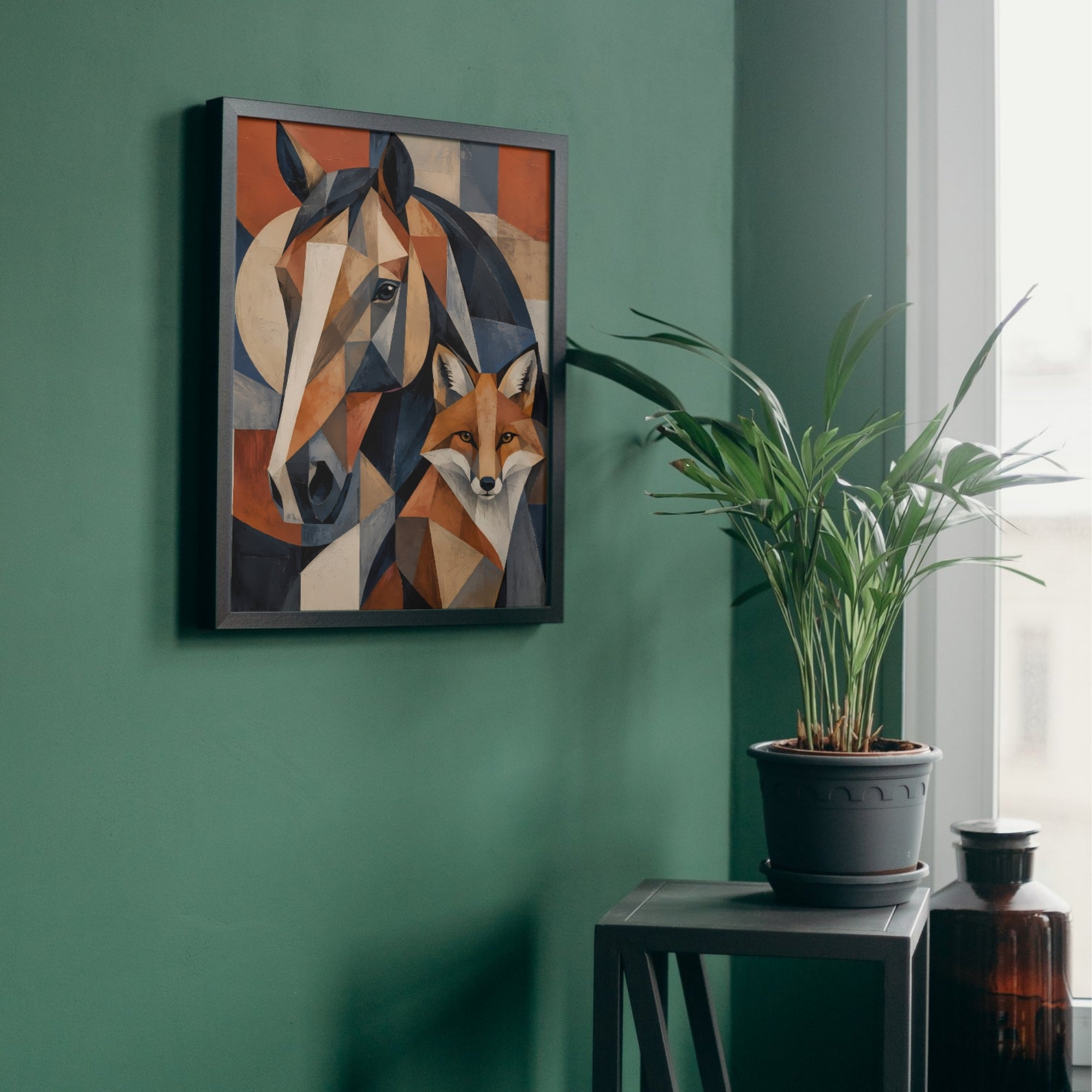Horse & Fox Wall Art | Modern Geometric Animal Canvas Print