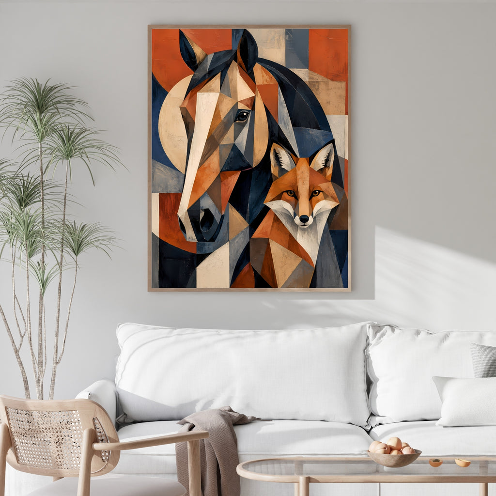 Horse & Fox Wall Art | Modern Geometric Animal Canvas Print