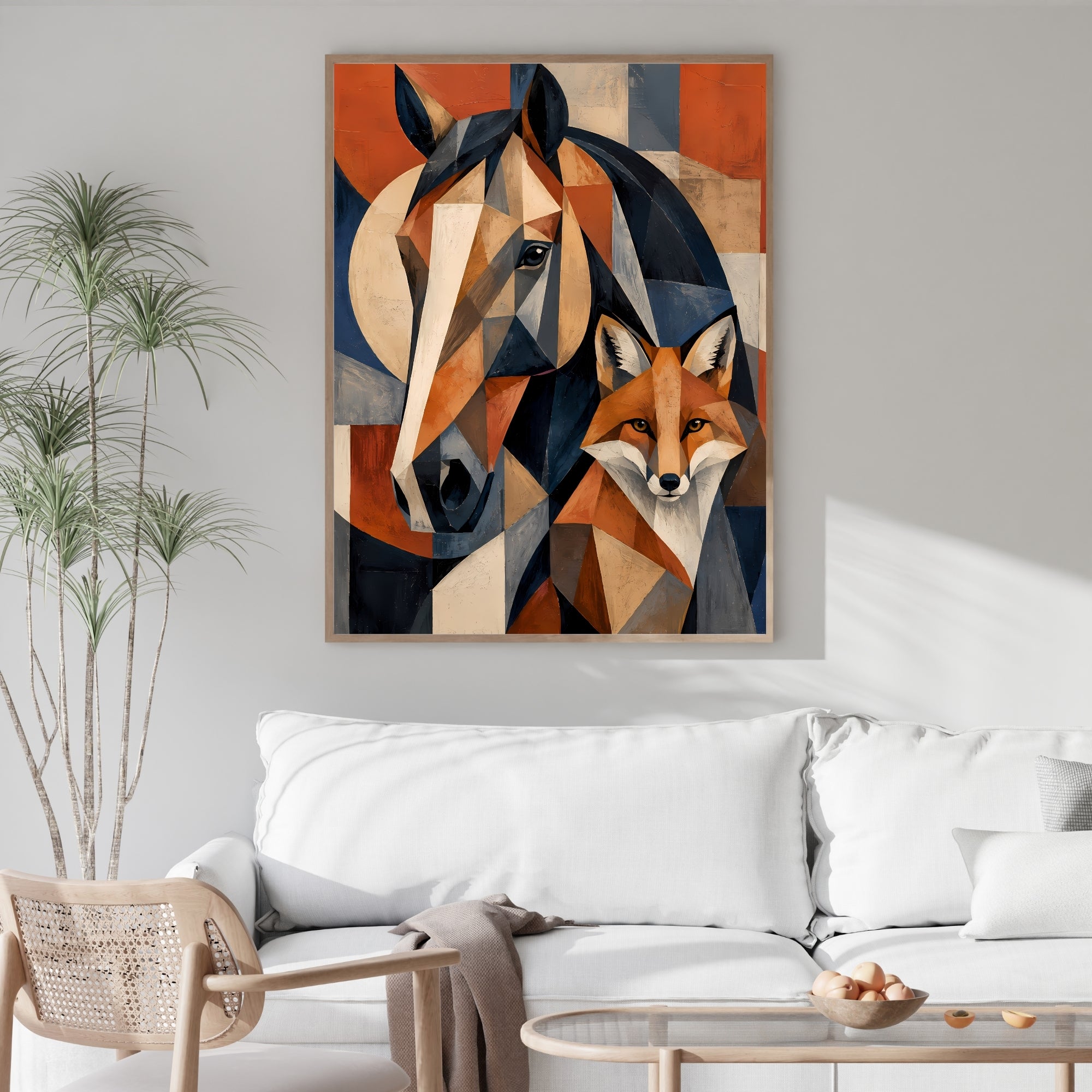 Horse & Fox Wall Art | Modern Geometric Animal Canvas Print