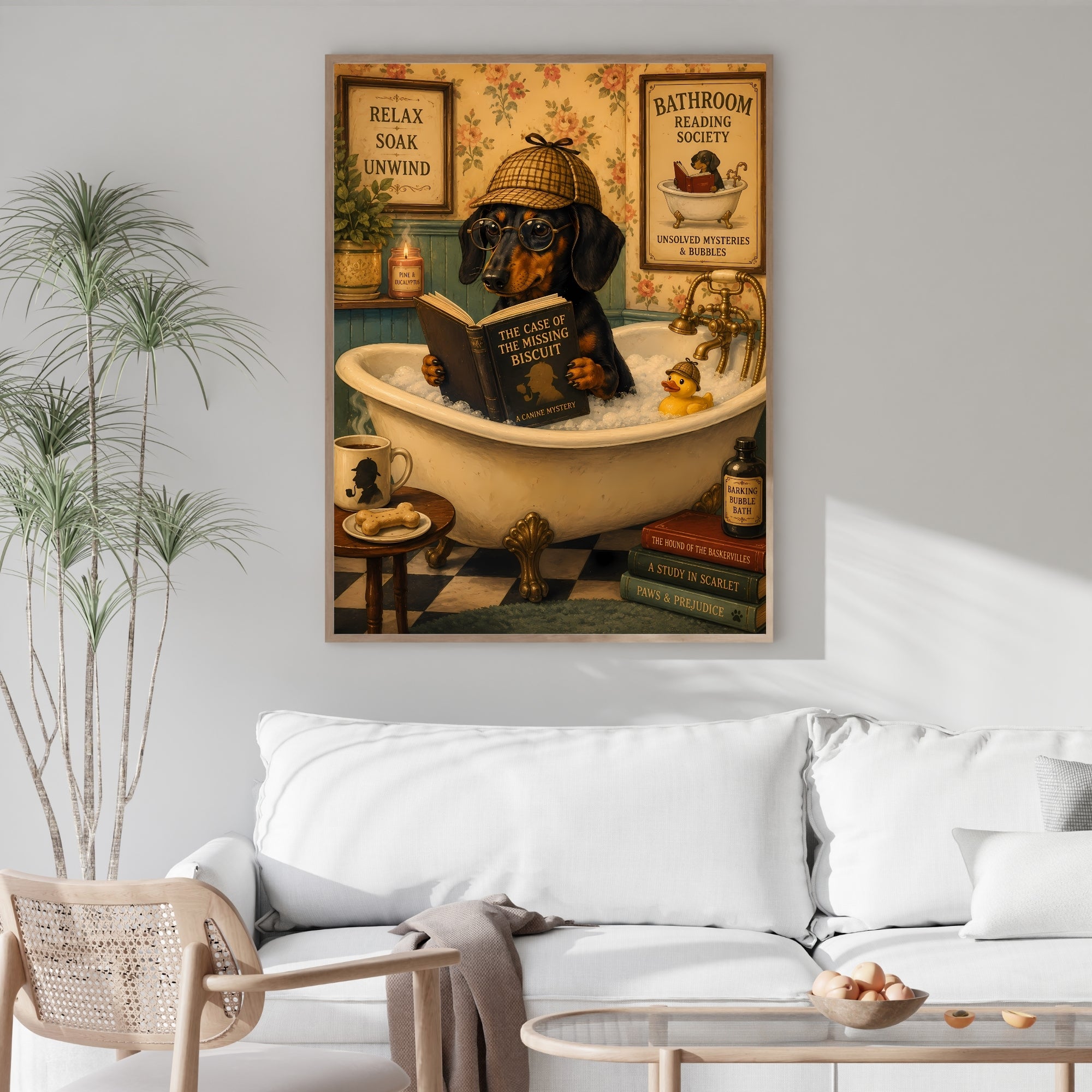 Funny Dog Wall Art | Whimsical Bathroom Canvas Print