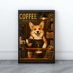 Corgi Wall Art | Whimsical Coffee Shop Canvas Print