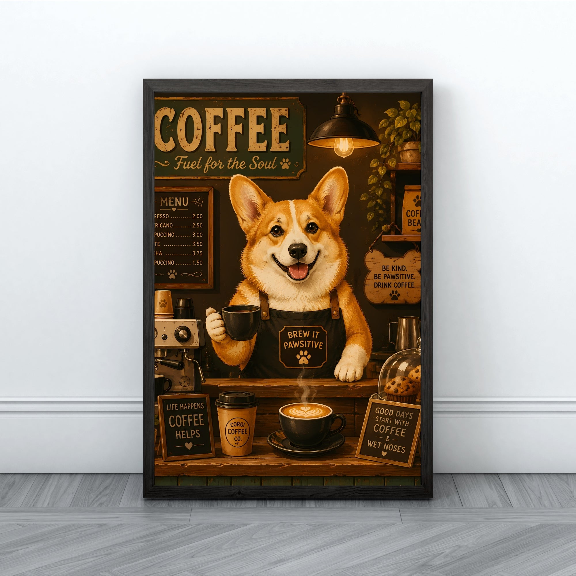 Corgi Wall Art | Whimsical Coffee Shop Canvas Print