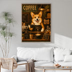Corgi Wall Art | Whimsical Coffee Shop Canvas Print