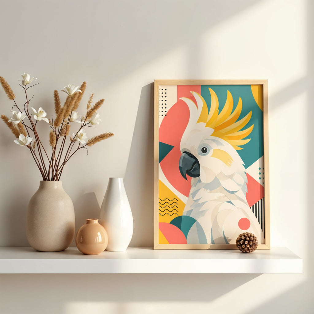 Cockatoo Wall Art | Colorful Geometric Bird Canvas Print