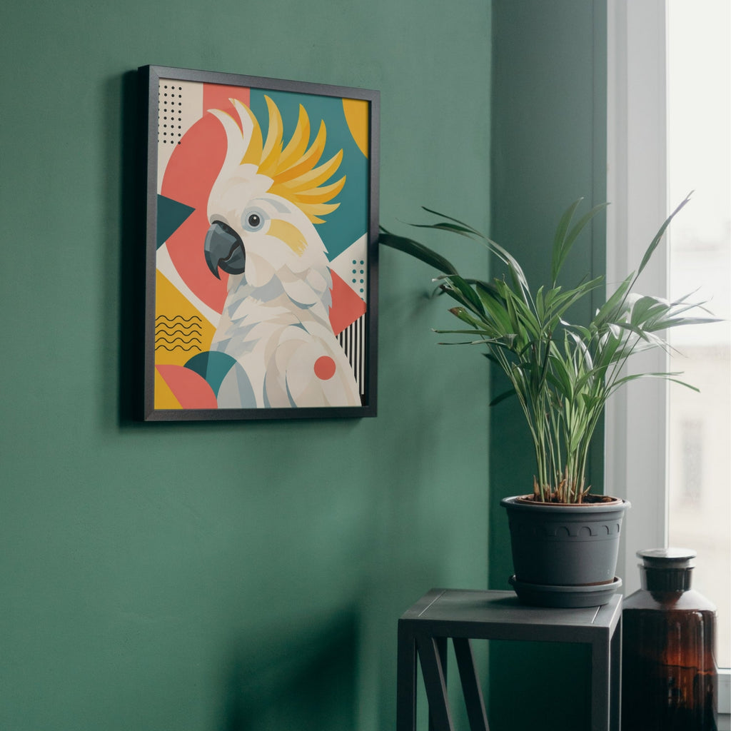 Cockatoo Wall Art | Colorful Geometric Bird Canvas Print
