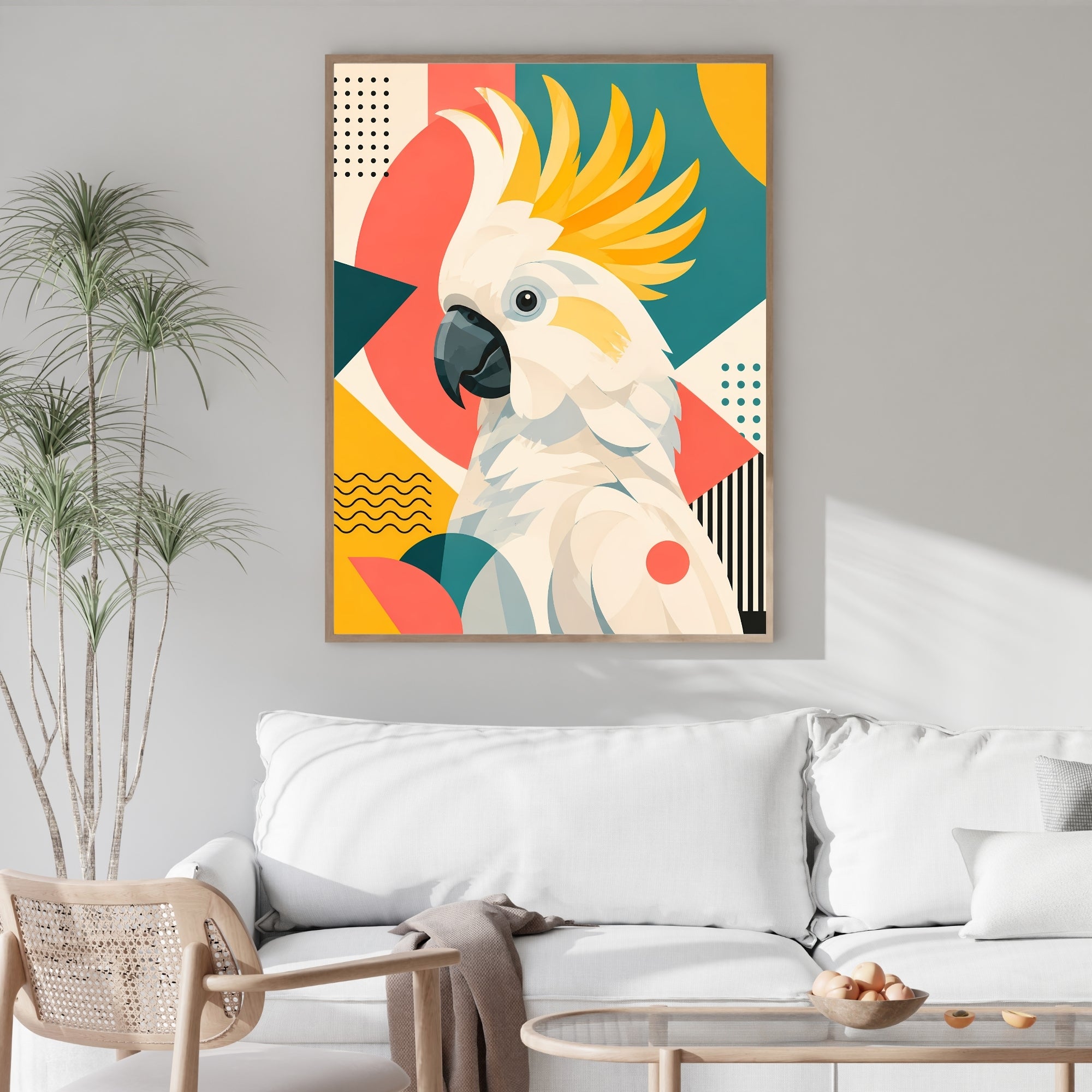 Cockatoo Wall Art | Colorful Geometric Bird Canvas Print